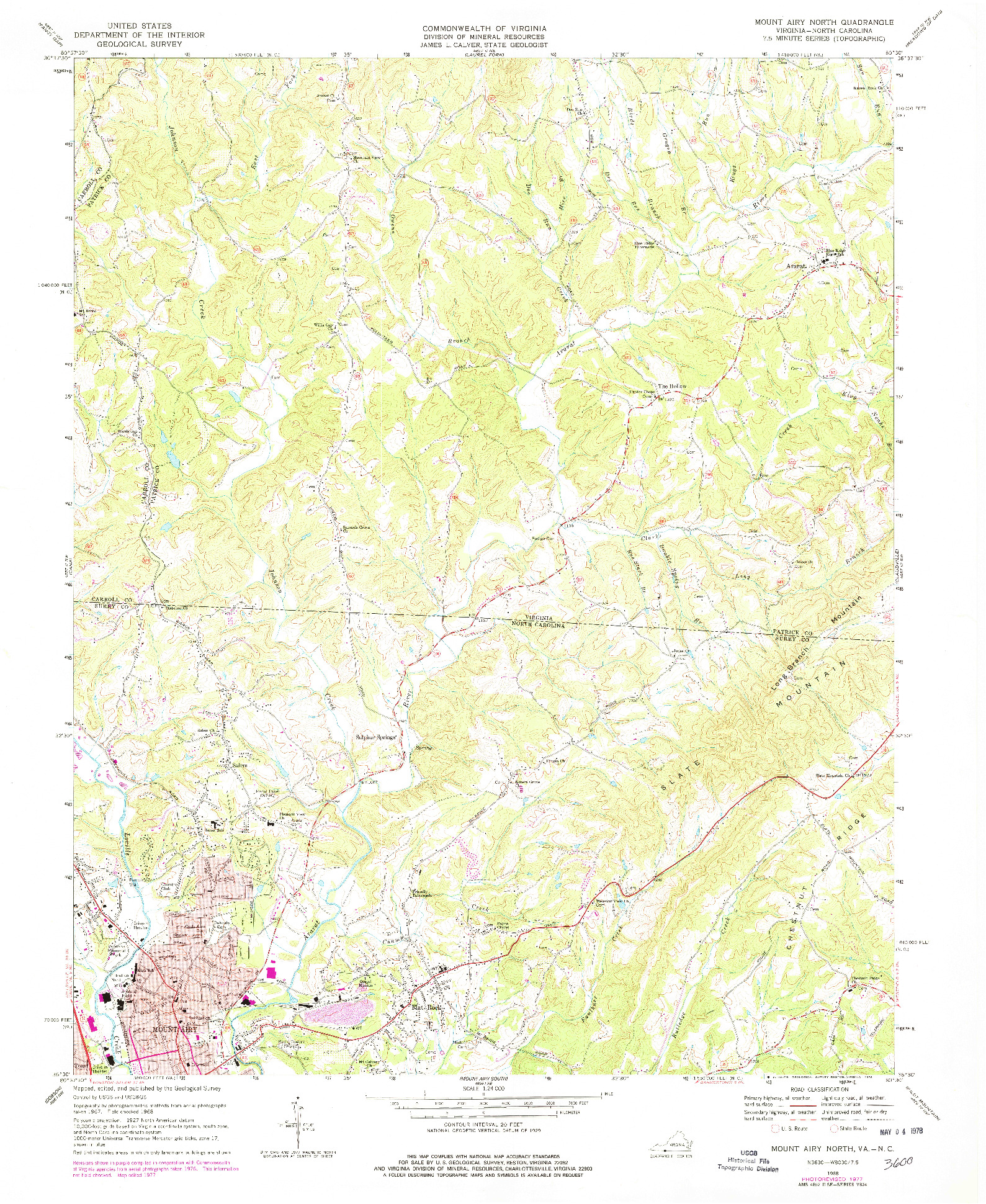 USGS 1:24000-SCALE QUADRANGLE FOR MOUNT AIRY NORTH, VA 1968