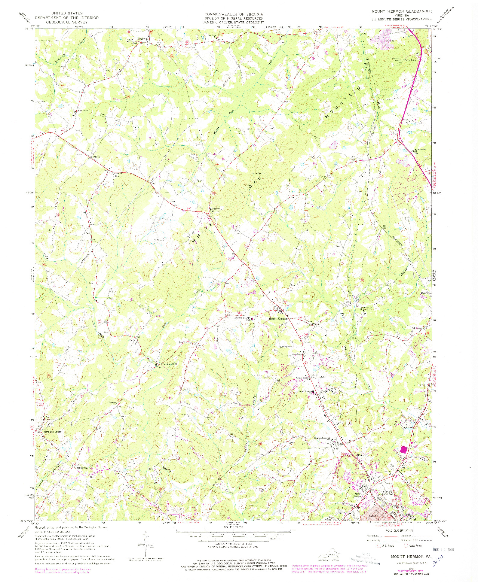 USGS 1:24000-SCALE QUADRANGLE FOR MOUNT HERMON, VA 1964