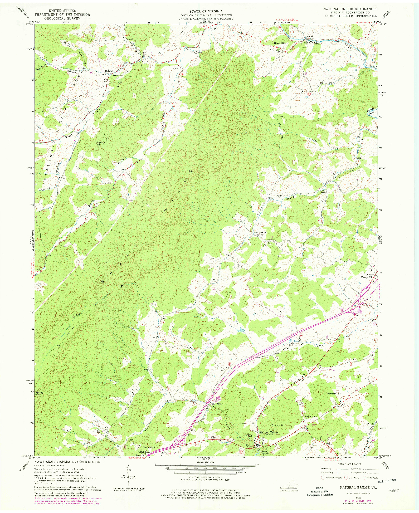 USGS 1:24000-SCALE QUADRANGLE FOR NATURAL BRIDGE, VA 1961