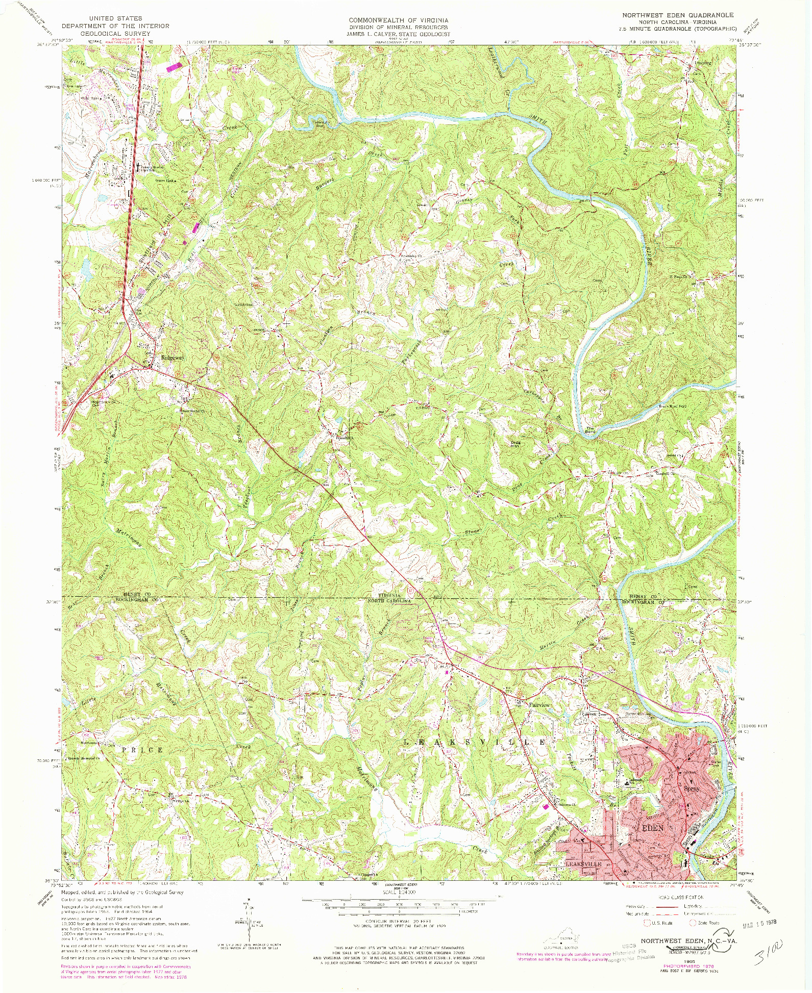 USGS 1:24000-SCALE QUADRANGLE FOR NORTHWEST EDEN, VA 1965