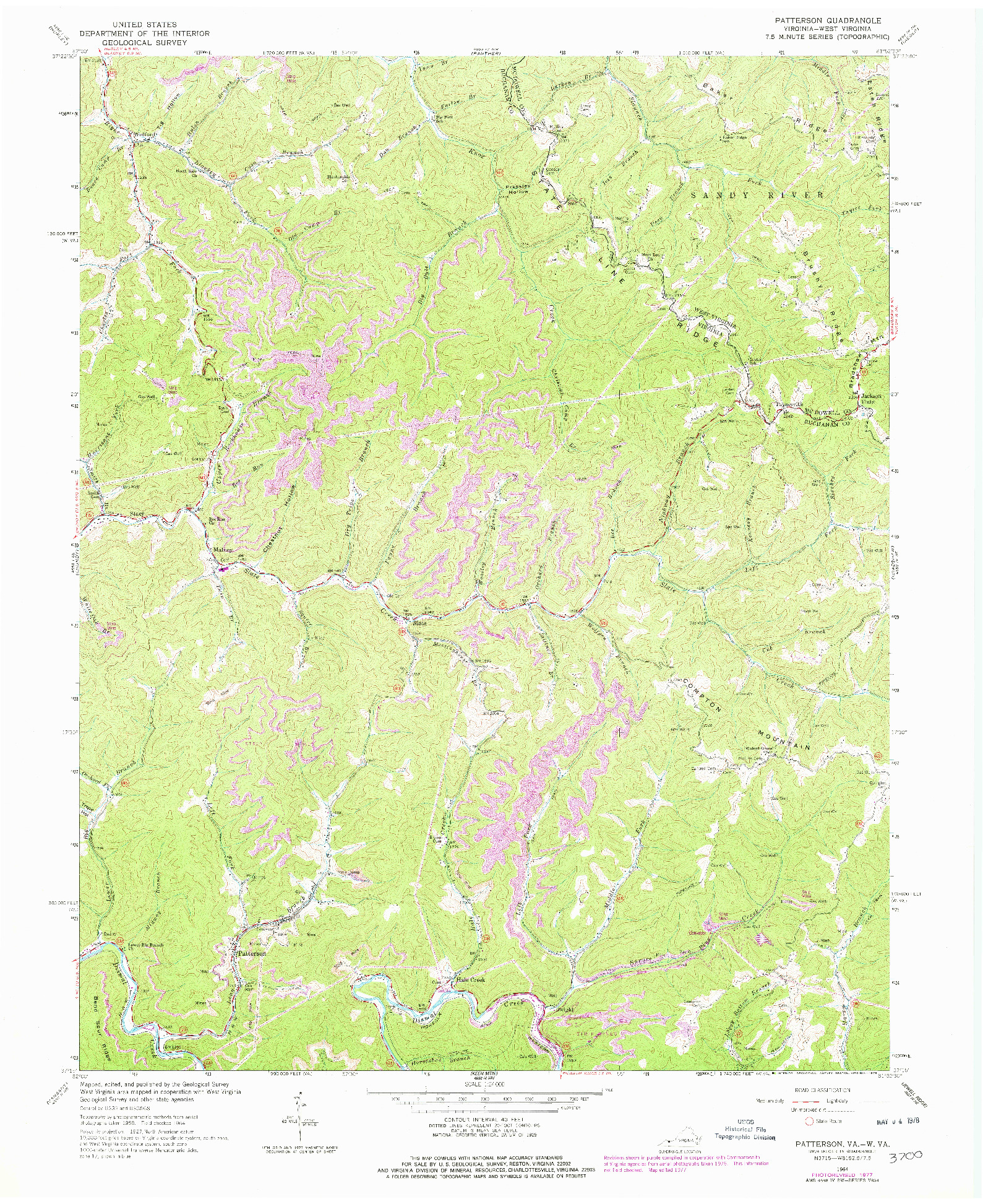 USGS 1:24000-SCALE QUADRANGLE FOR PATTERSON, VA 1964