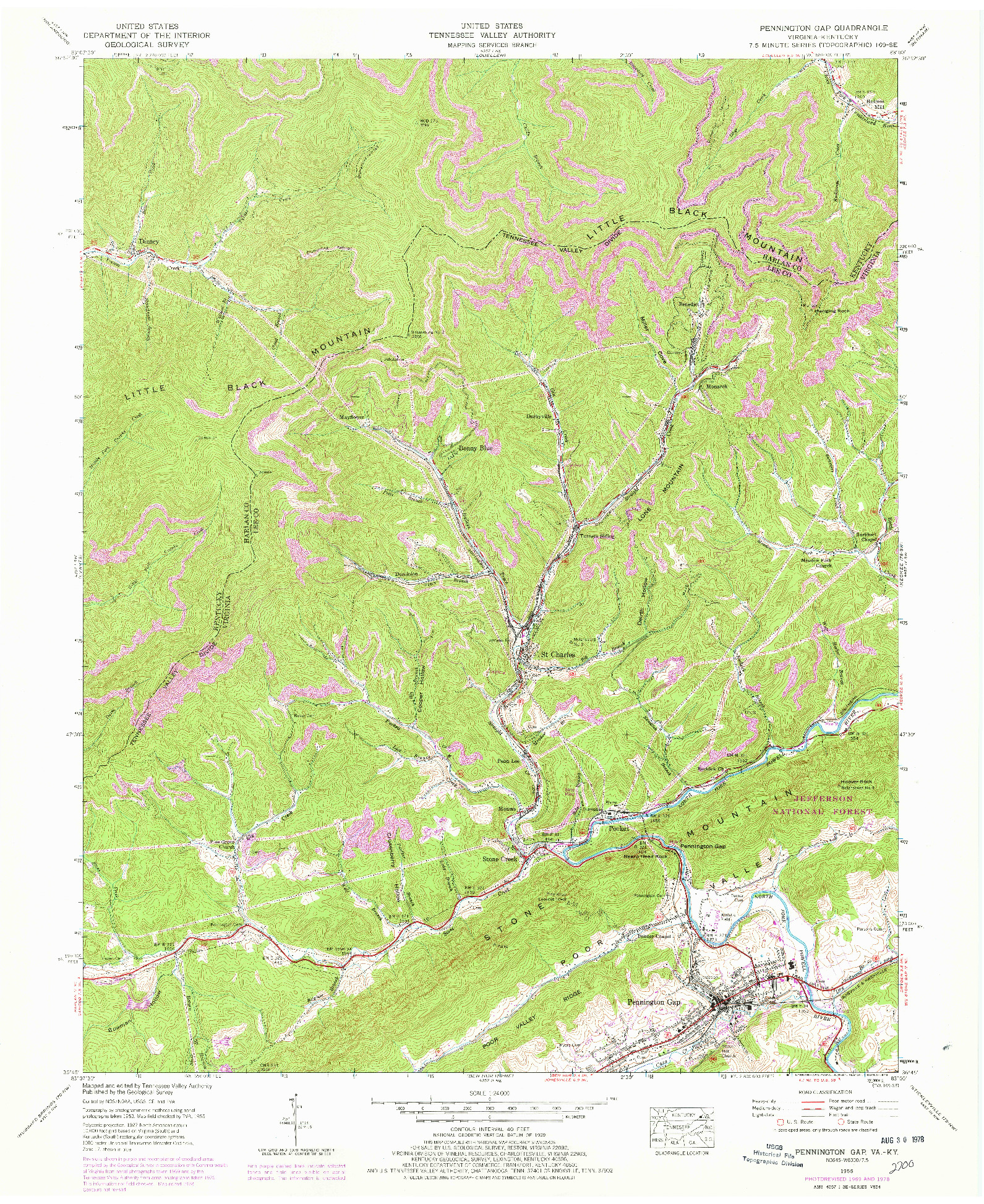 USGS 1:24000-SCALE QUADRANGLE FOR PENNINGTON GAP, VA 1955