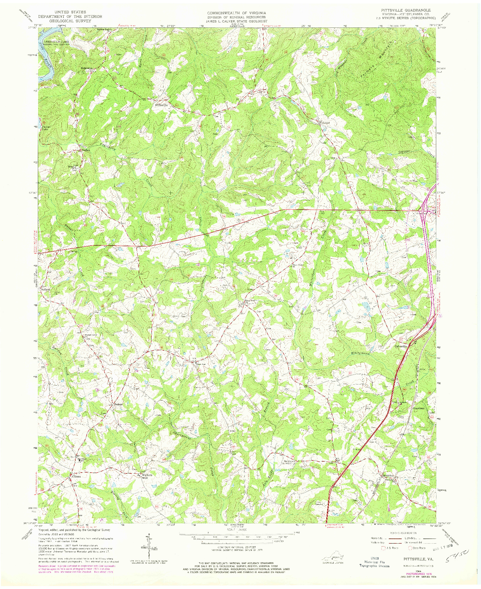 USGS 1:24000-SCALE QUADRANGLE FOR PITTSVILLE, VA 1964