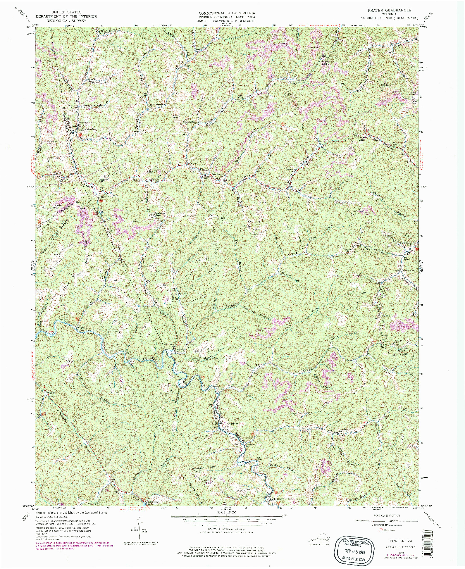 USGS 1:24000-SCALE QUADRANGLE FOR PRATER, VA 1963