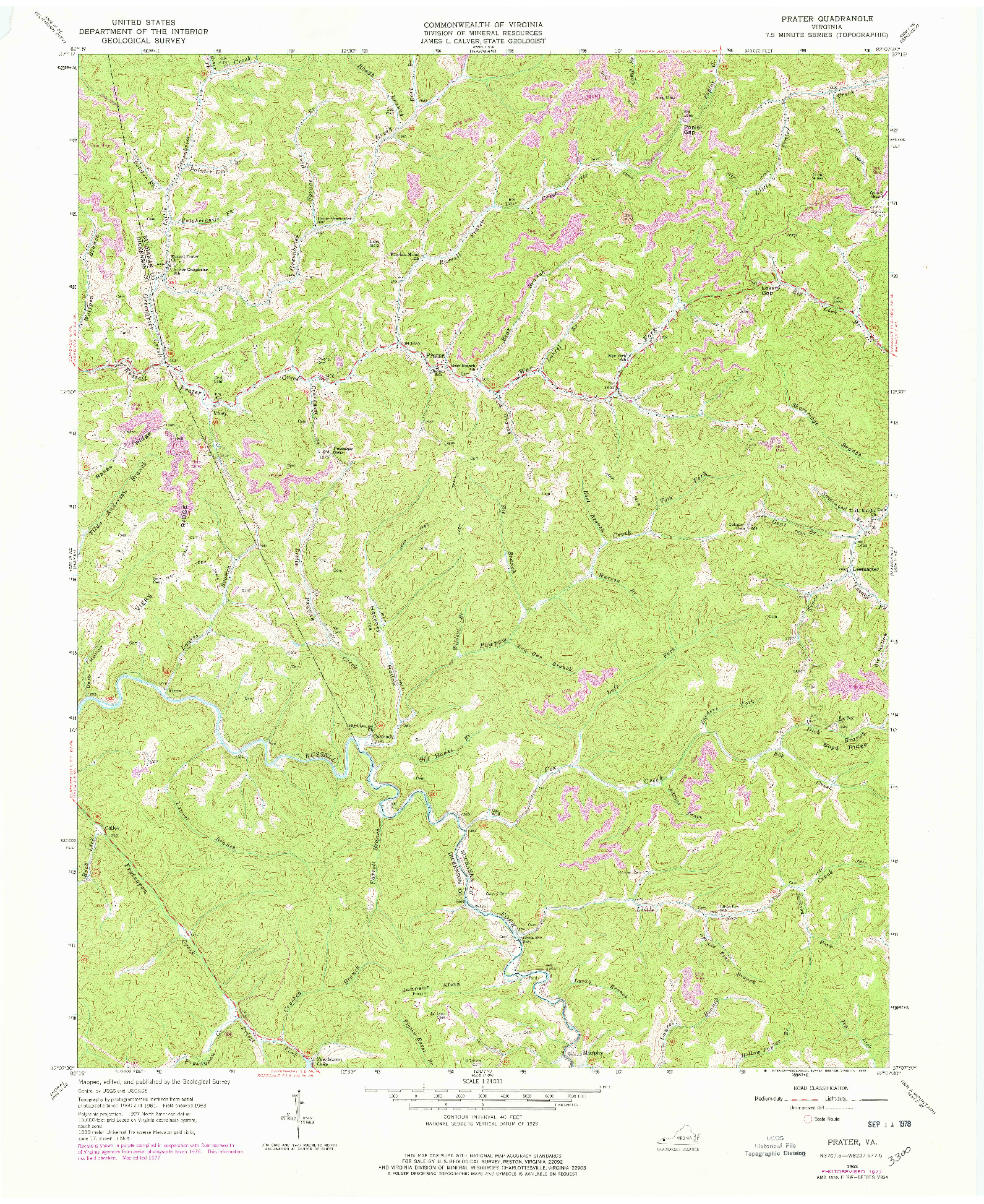 USGS 1:24000-SCALE QUADRANGLE FOR PRATER, VA 1963