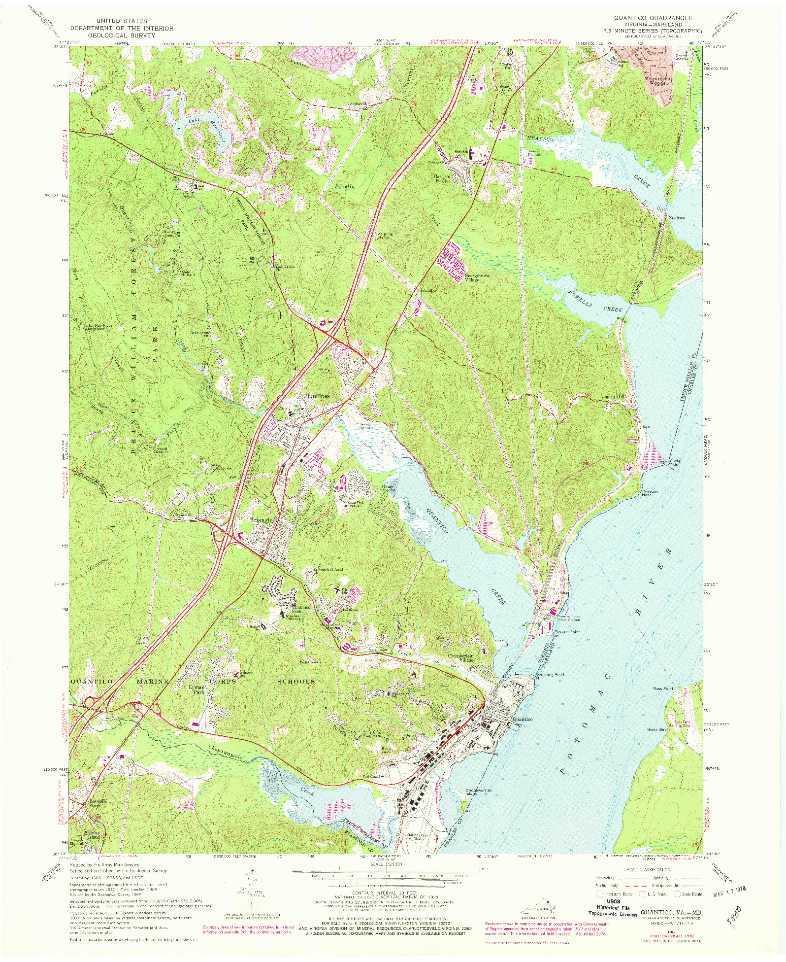 USGS 1:24000-SCALE QUADRANGLE FOR QUANTICO, VA 1966