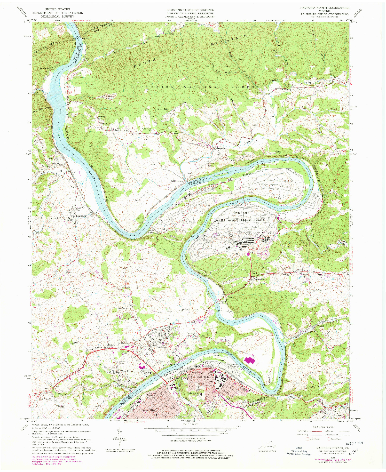 USGS 1:24000-SCALE QUADRANGLE FOR RADFORD NORTH, VA 1965