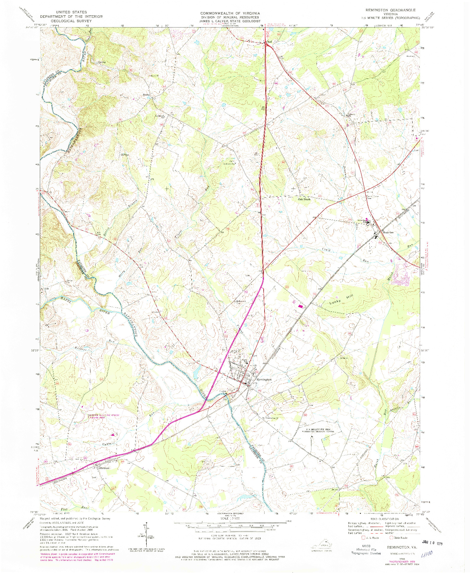 USGS 1:24000-SCALE QUADRANGLE FOR REMINGTON, VA 1966