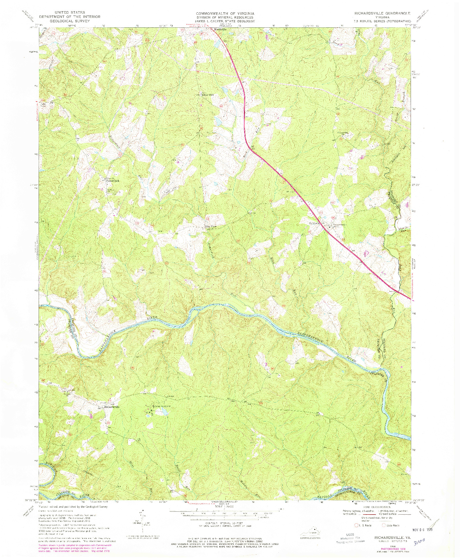 USGS 1:24000-SCALE QUADRANGLE FOR RICHARDSVILLE, VA 1968