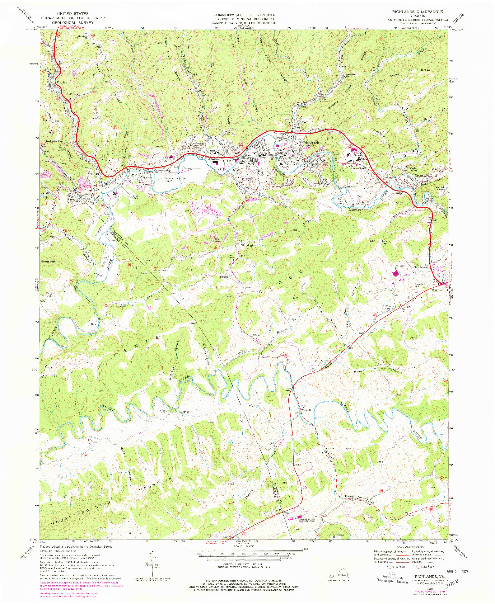 USGS 1:24000-SCALE QUADRANGLE FOR RICHLANDS, VA 1968