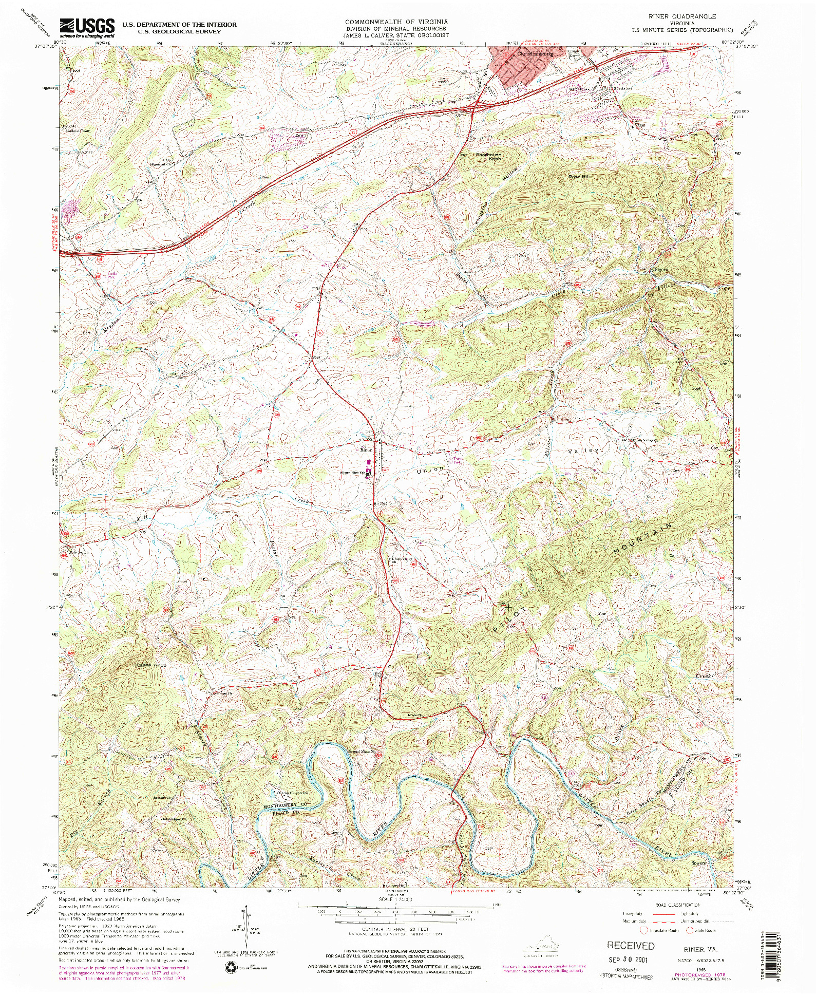 USGS 1:24000-SCALE QUADRANGLE FOR RINER, VA 1965