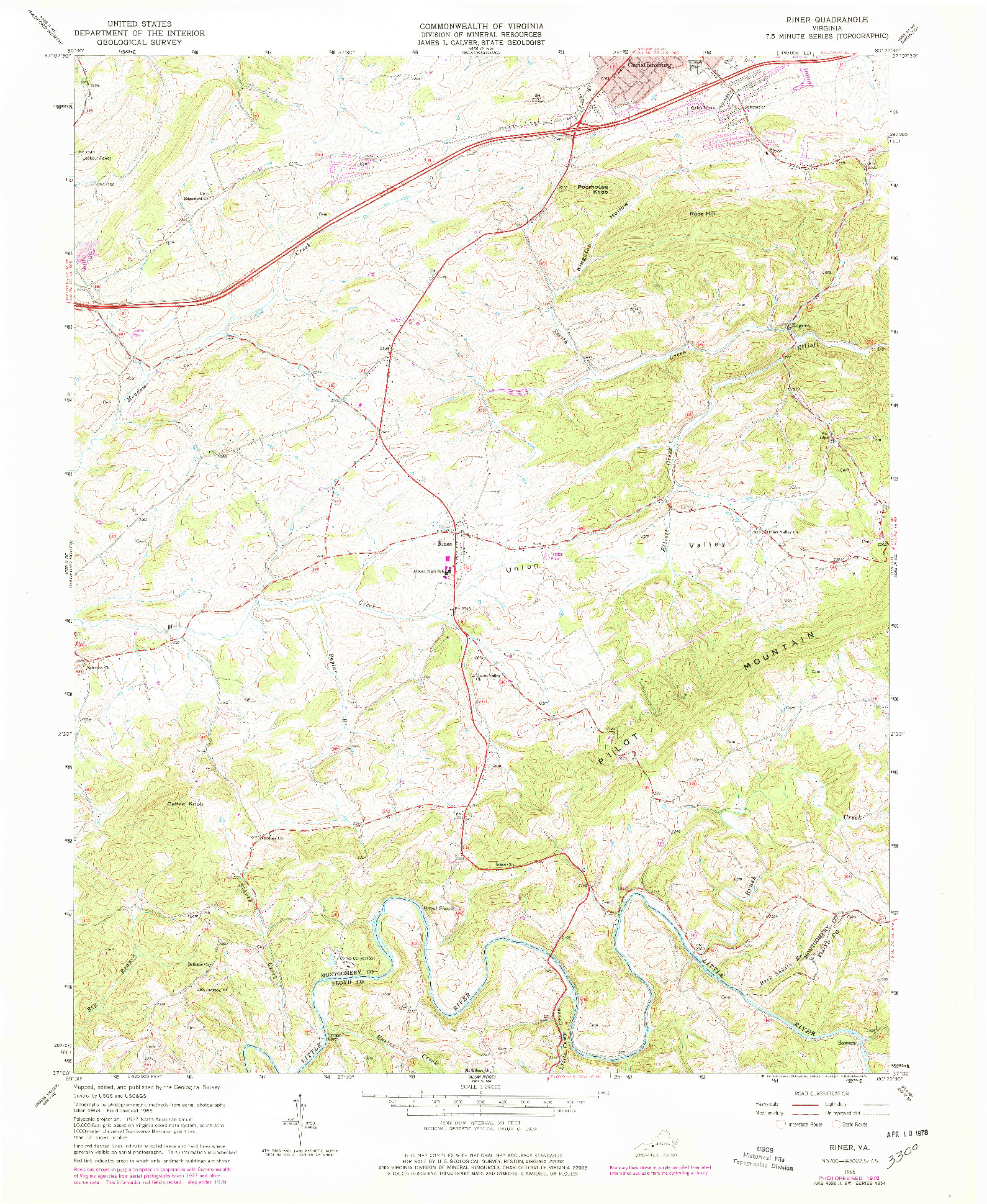 USGS 1:24000-SCALE QUADRANGLE FOR RINER, VA 1965