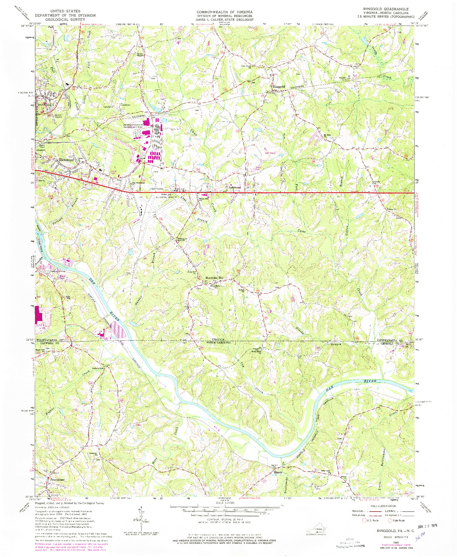 USGS 1:24000-SCALE QUADRANGLE FOR RINGGOLD, VA 1965