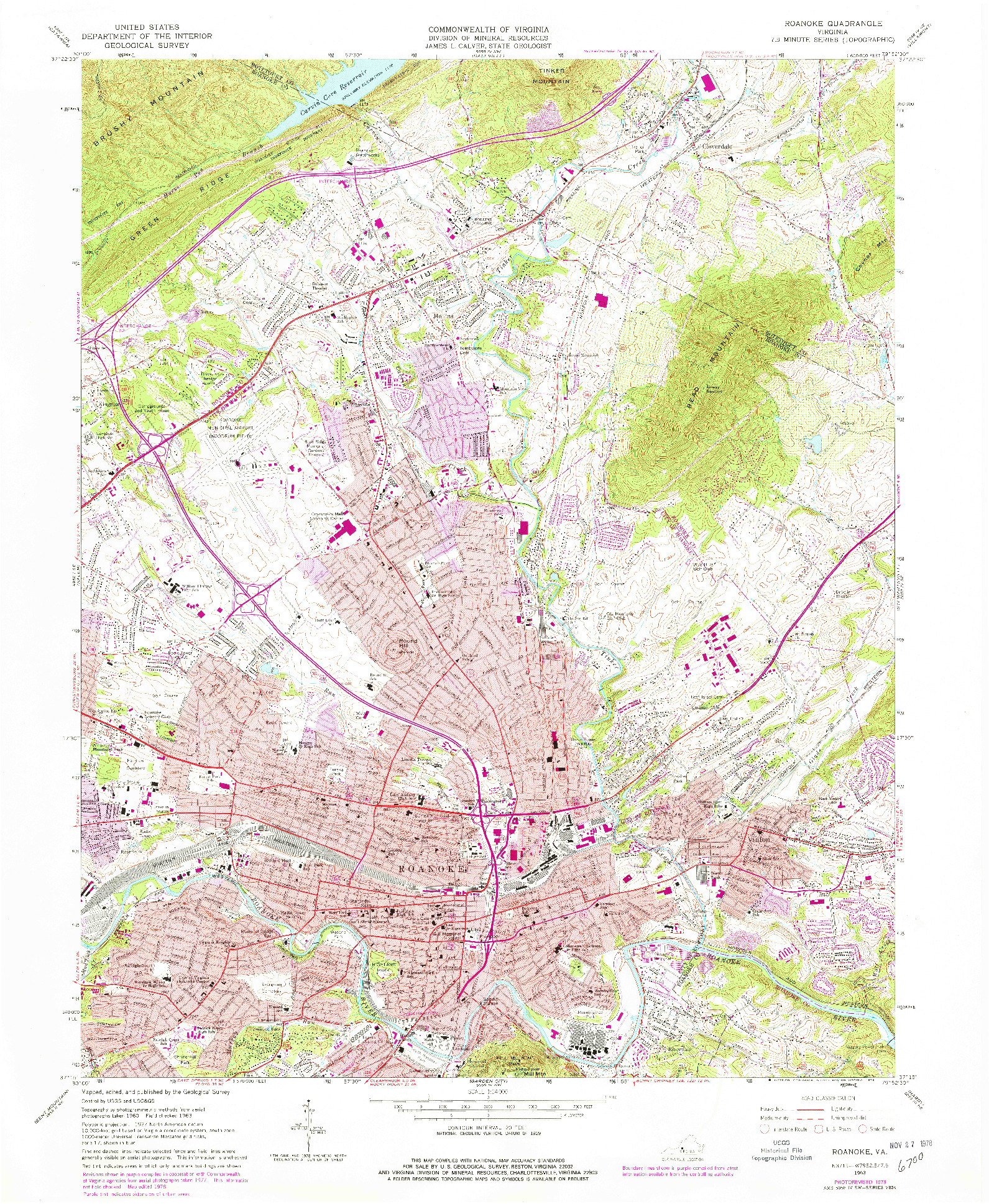 USGS 1:24000-SCALE QUADRANGLE FOR ROANOKE, VA 1963