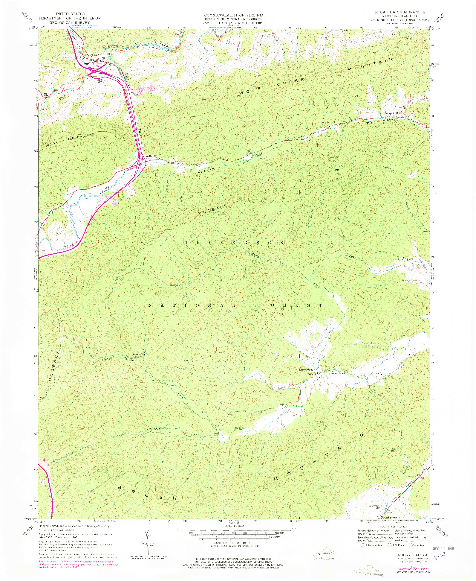 USGS 1:24000-SCALE QUADRANGLE FOR ROCKY GAP, VA 1968