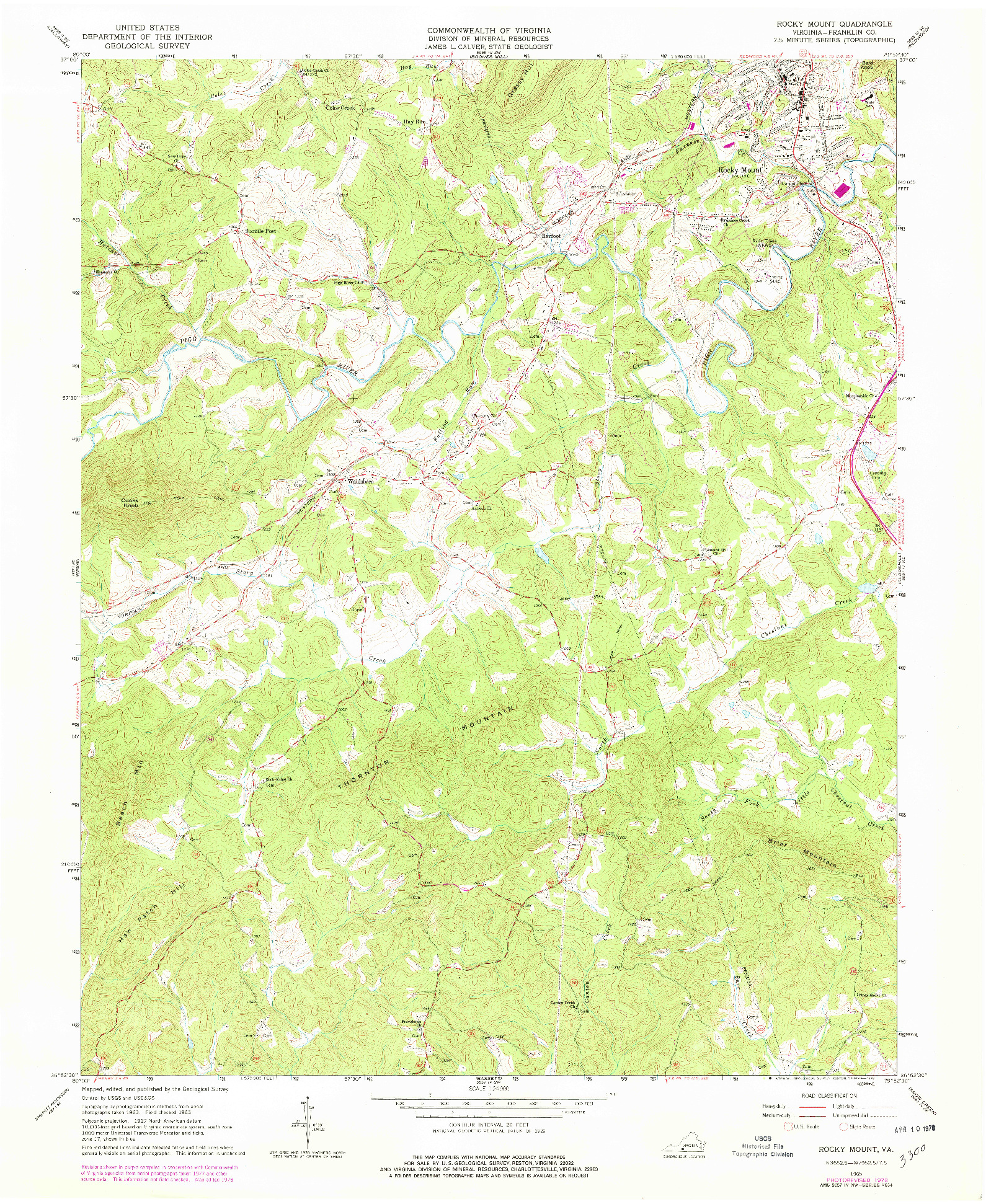 USGS 1:24000-SCALE QUADRANGLE FOR ROCKY MOUNT, VA 1965