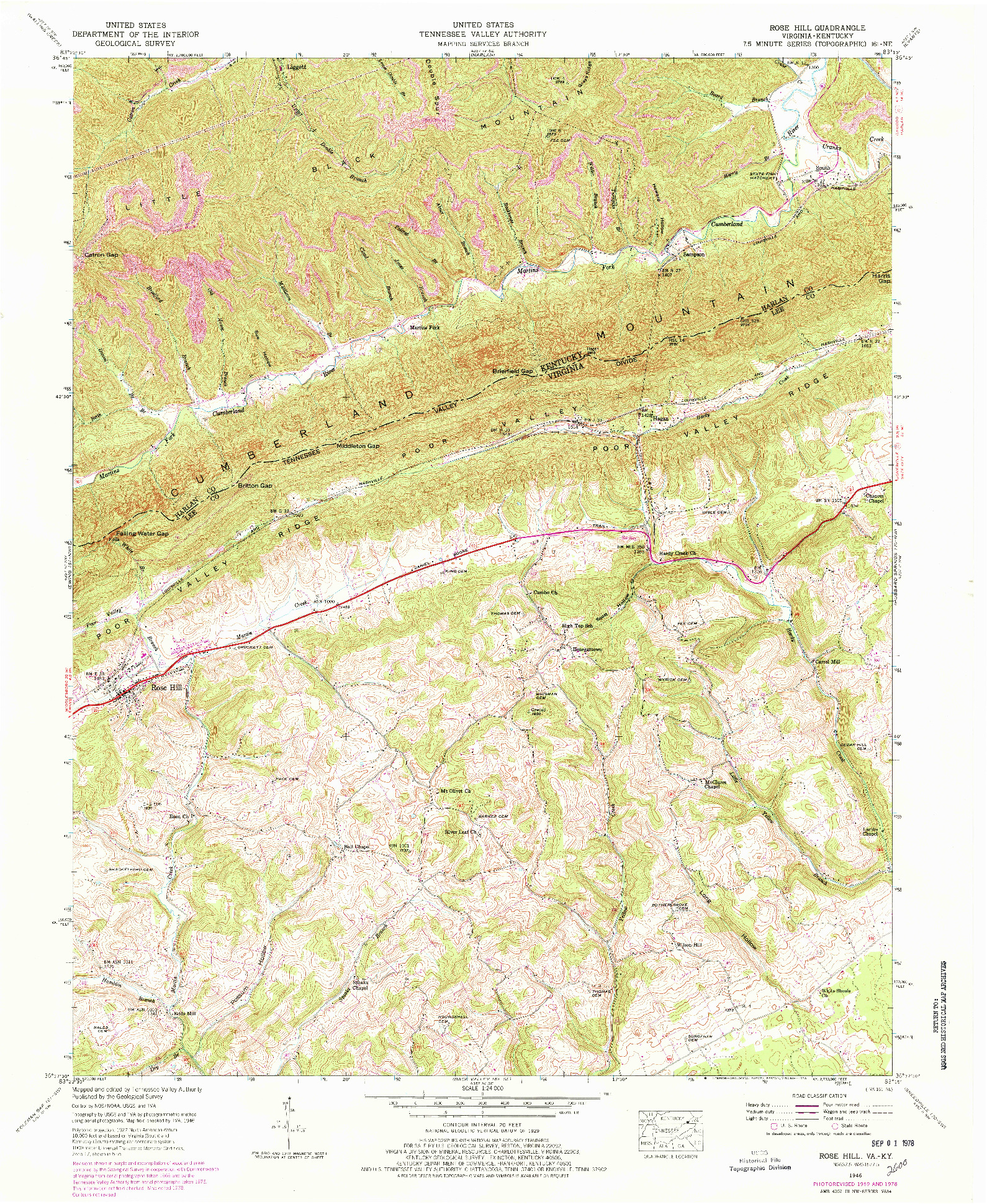 USGS 1:24000-SCALE QUADRANGLE FOR ROSE HILL, VA 1946