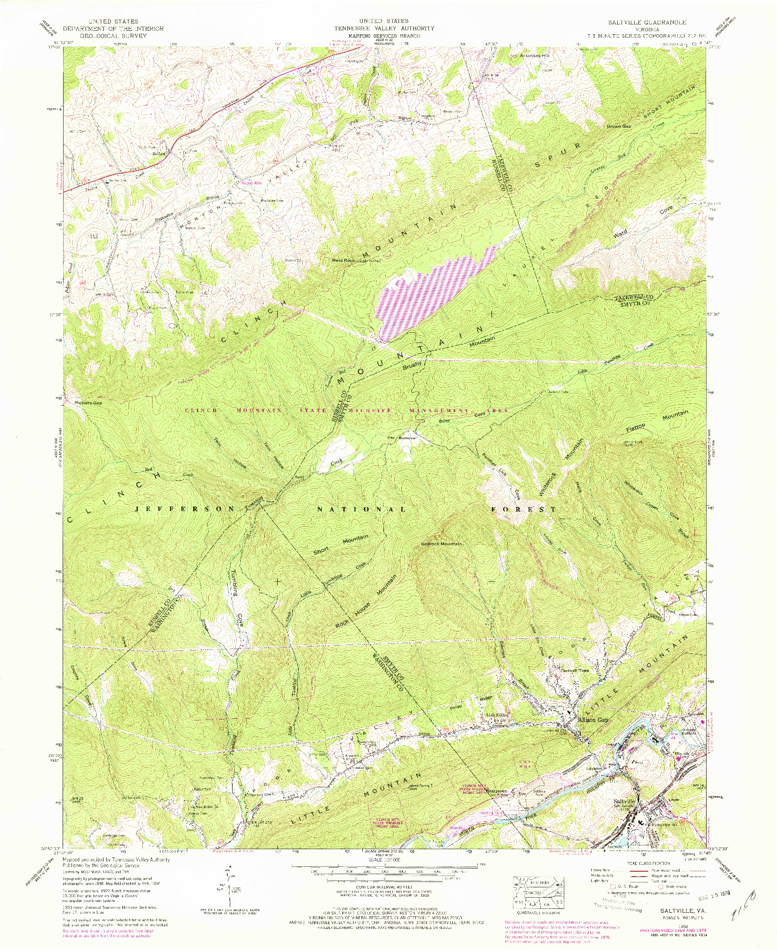 USGS 1:24000-SCALE QUADRANGLE FOR SALTVILLE, VA 1958