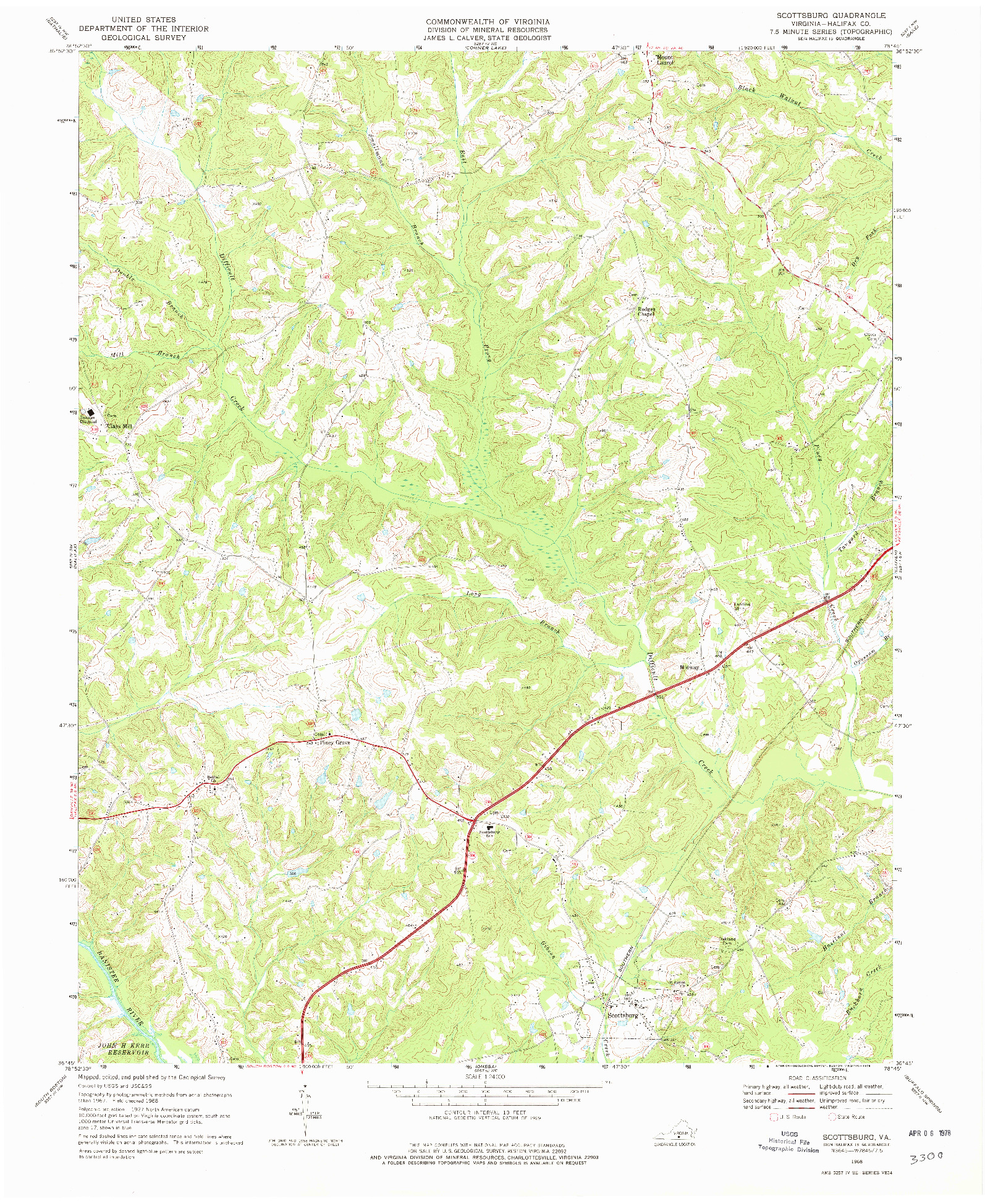 USGS 1:24000-SCALE QUADRANGLE FOR SCOTTSBURG, VA 1968