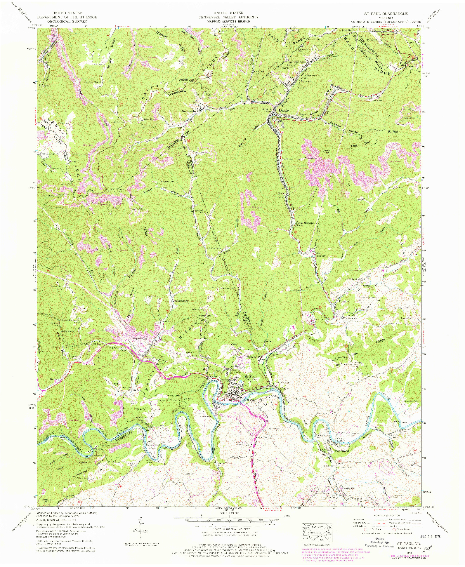 USGS 1:24000-SCALE QUADRANGLE FOR ST PAUL, VA 1958