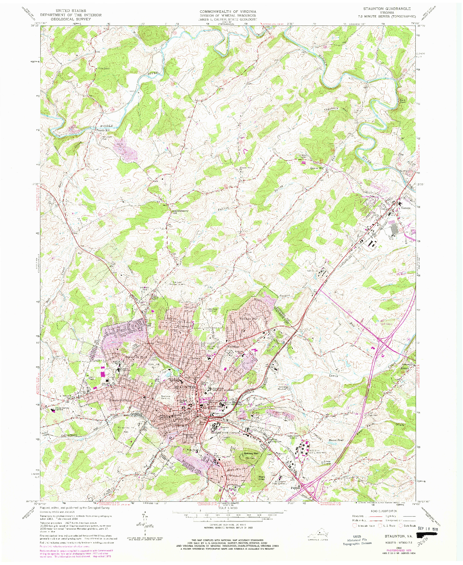 USGS 1:24000-SCALE QUADRANGLE FOR STAUNTON, VA 1964