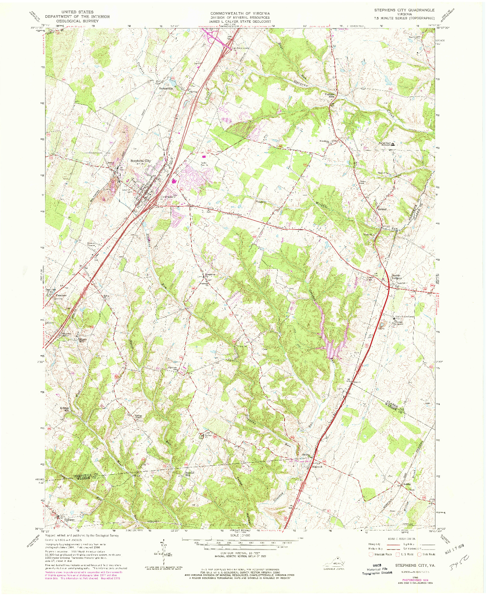 USGS 1:24000-SCALE QUADRANGLE FOR STEPHENS CITY, VA 1966