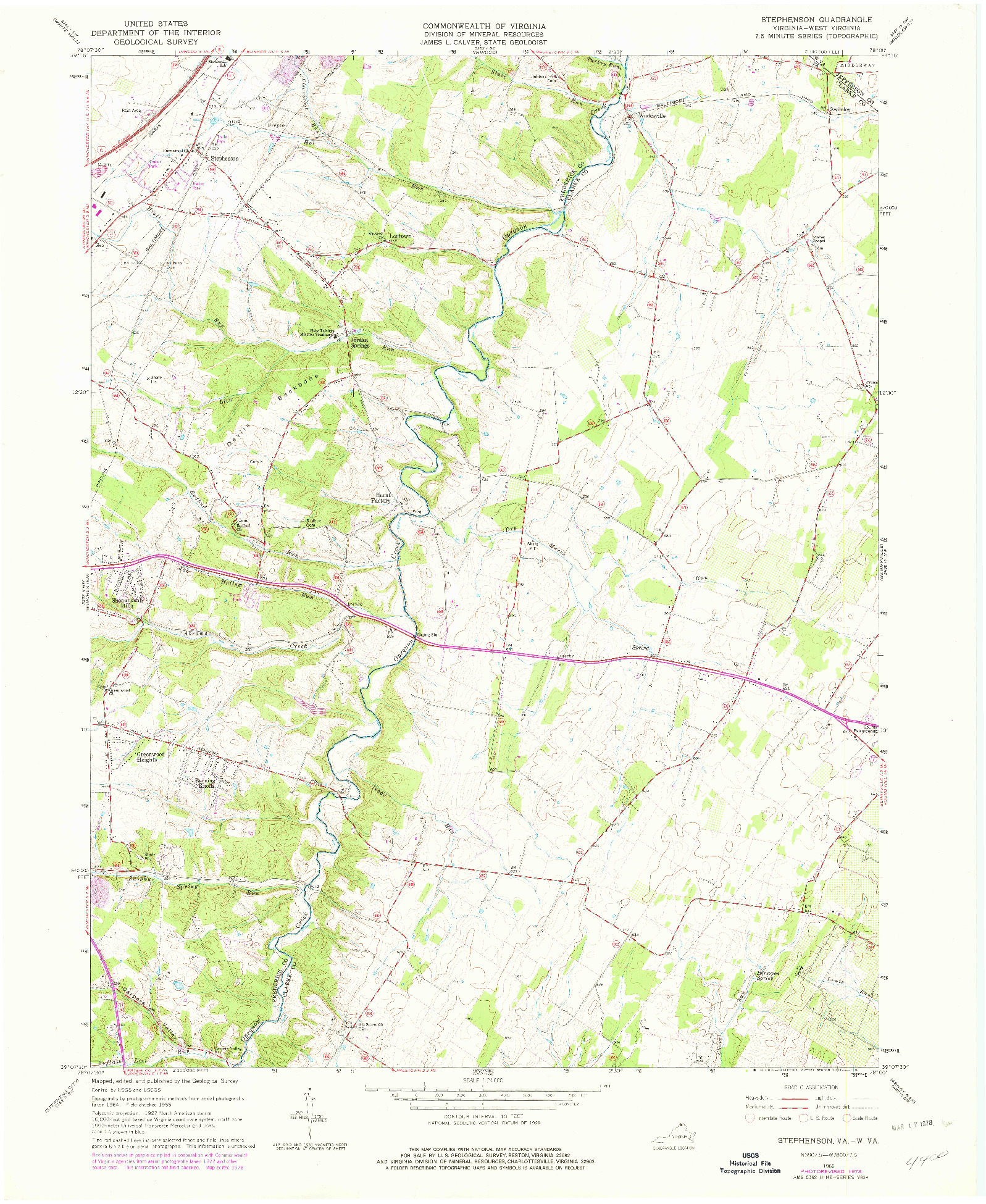 USGS 1:24000-SCALE QUADRANGLE FOR STEPHENSON, VA 1966