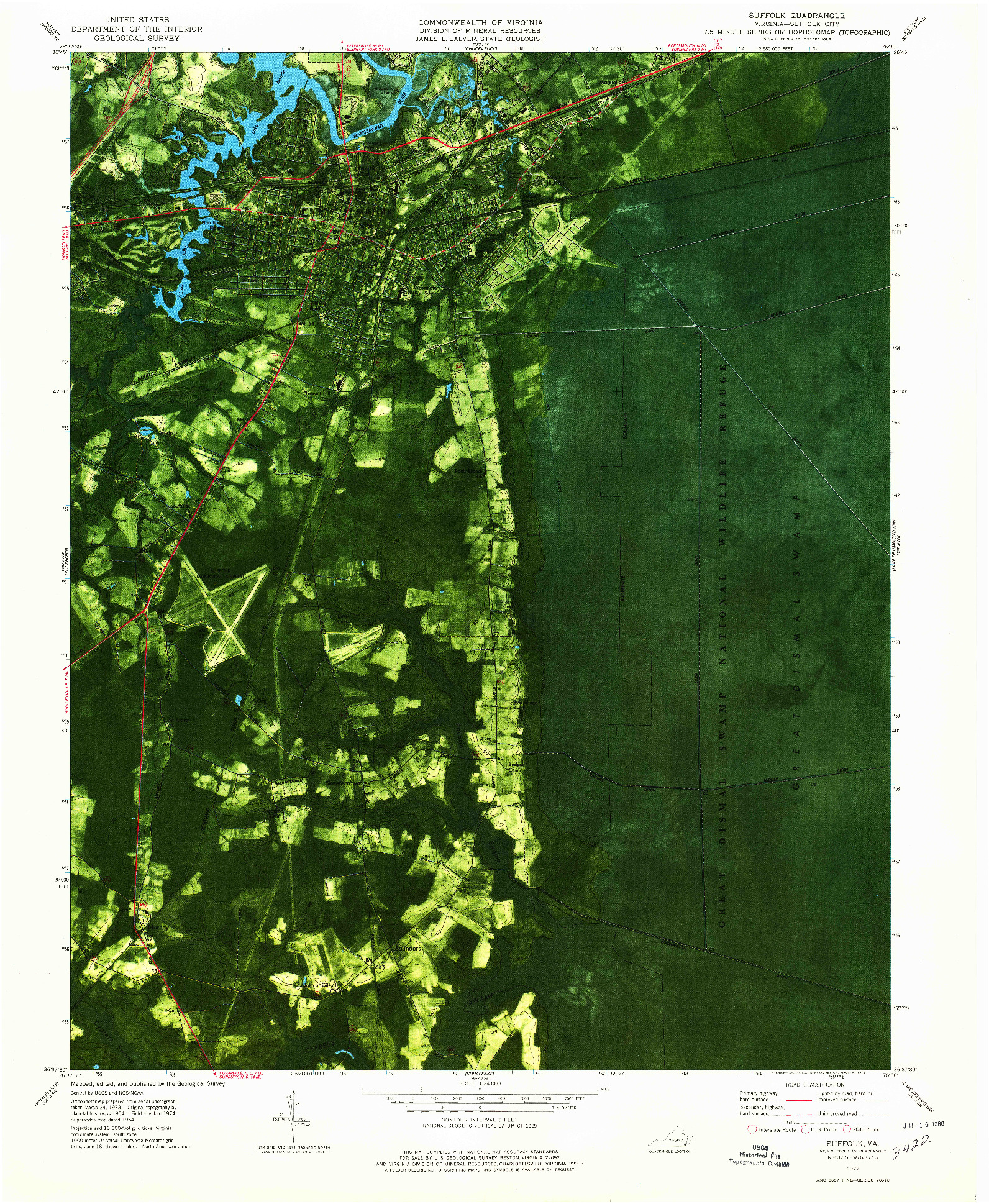 USGS 1:24000-SCALE QUADRANGLE FOR SUFFOLK, VA 1977