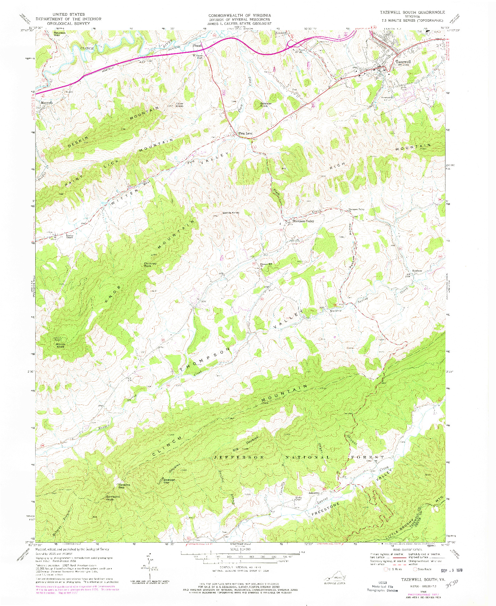 USGS 1:24000-SCALE QUADRANGLE FOR TAZEWELL SOUTH, VA 1968