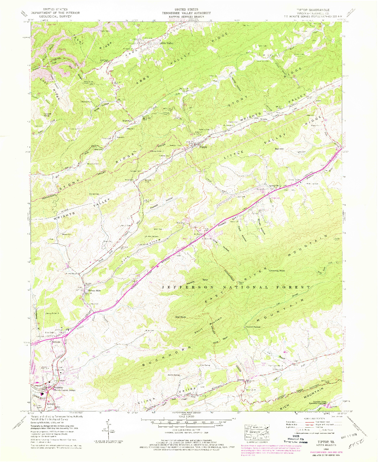 USGS 1:24000-SCALE QUADRANGLE FOR TIPTOP, VA 1958