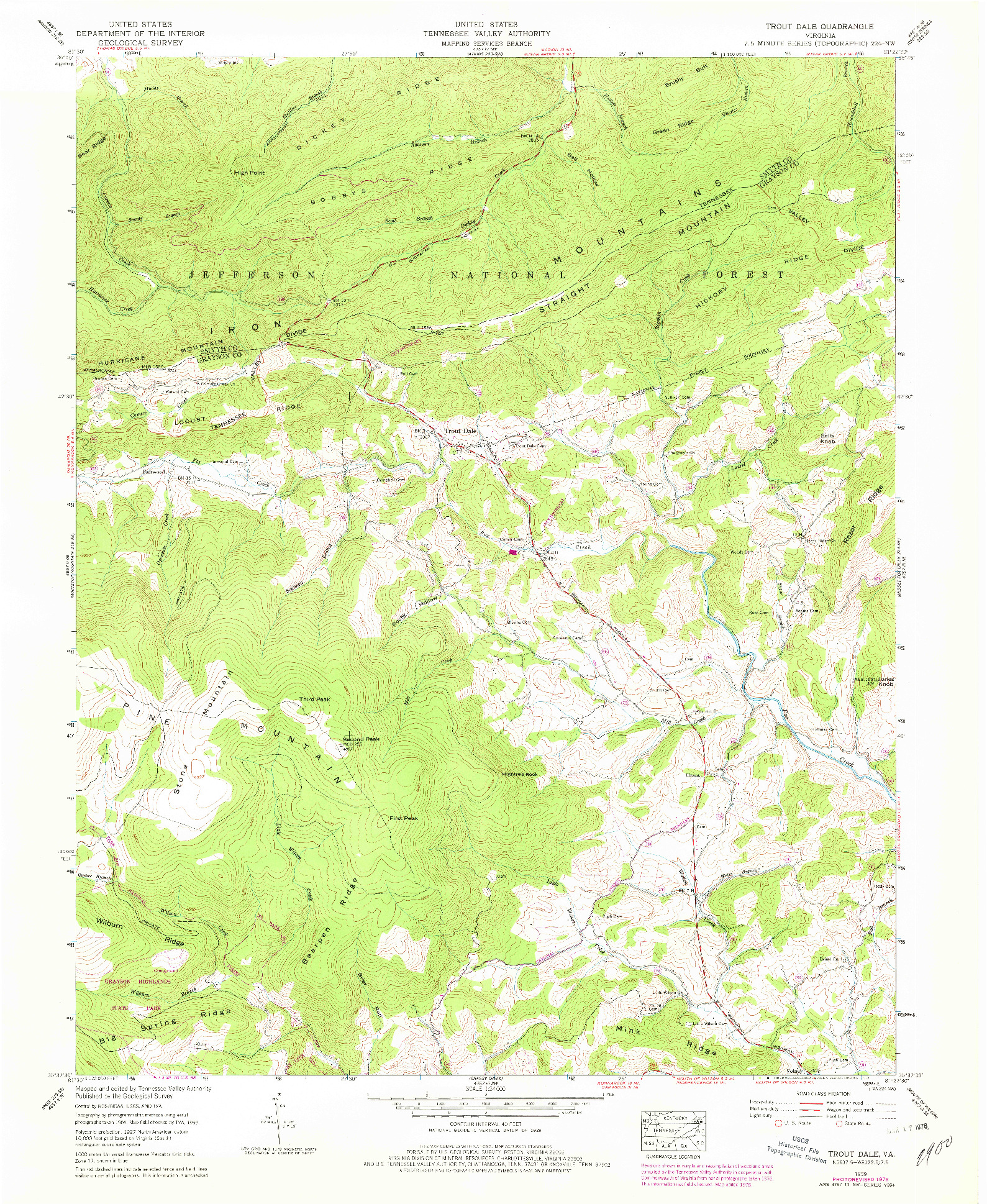 USGS 1:24000-SCALE QUADRANGLE FOR TROUT DALE, VA 1959