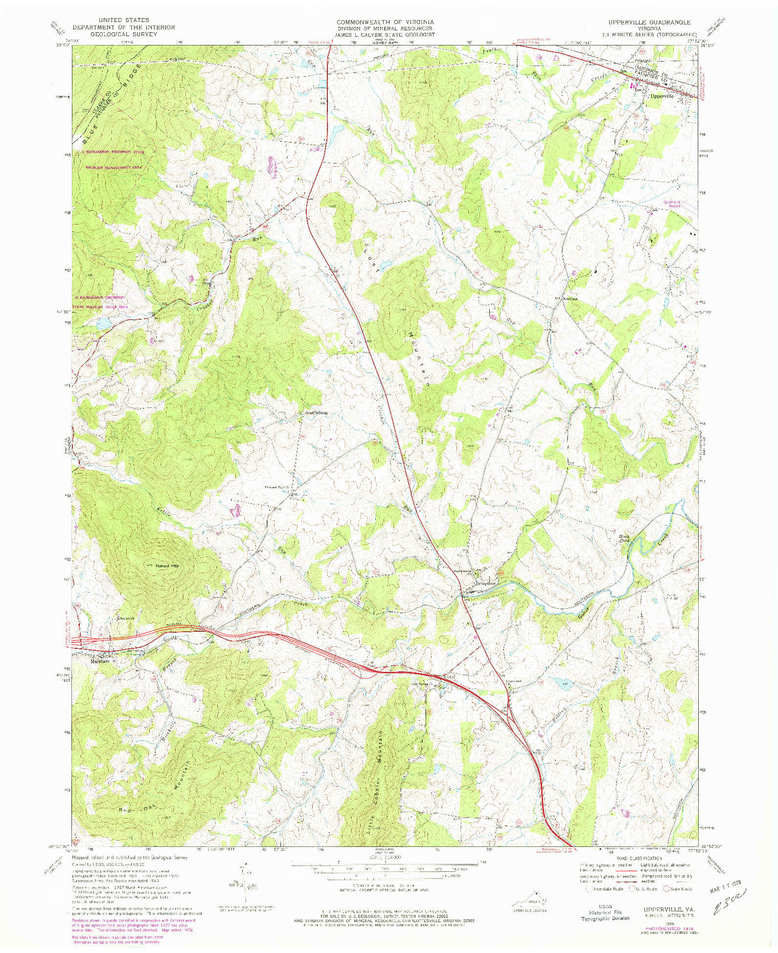 USGS 1:24000-SCALE QUADRANGLE FOR UPPERVILLE, VA 1970