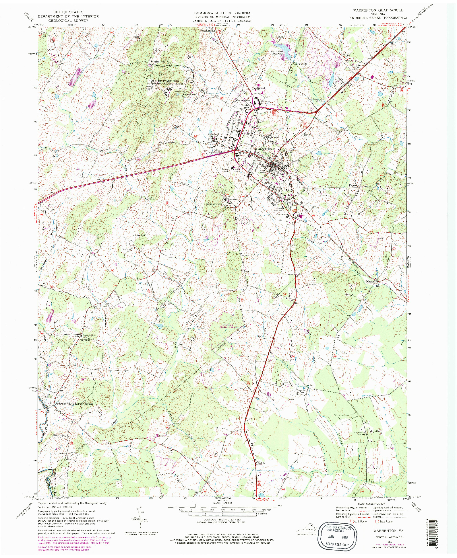 USGS 1:24000-SCALE QUADRANGLE FOR WARRENTON, VA 1966