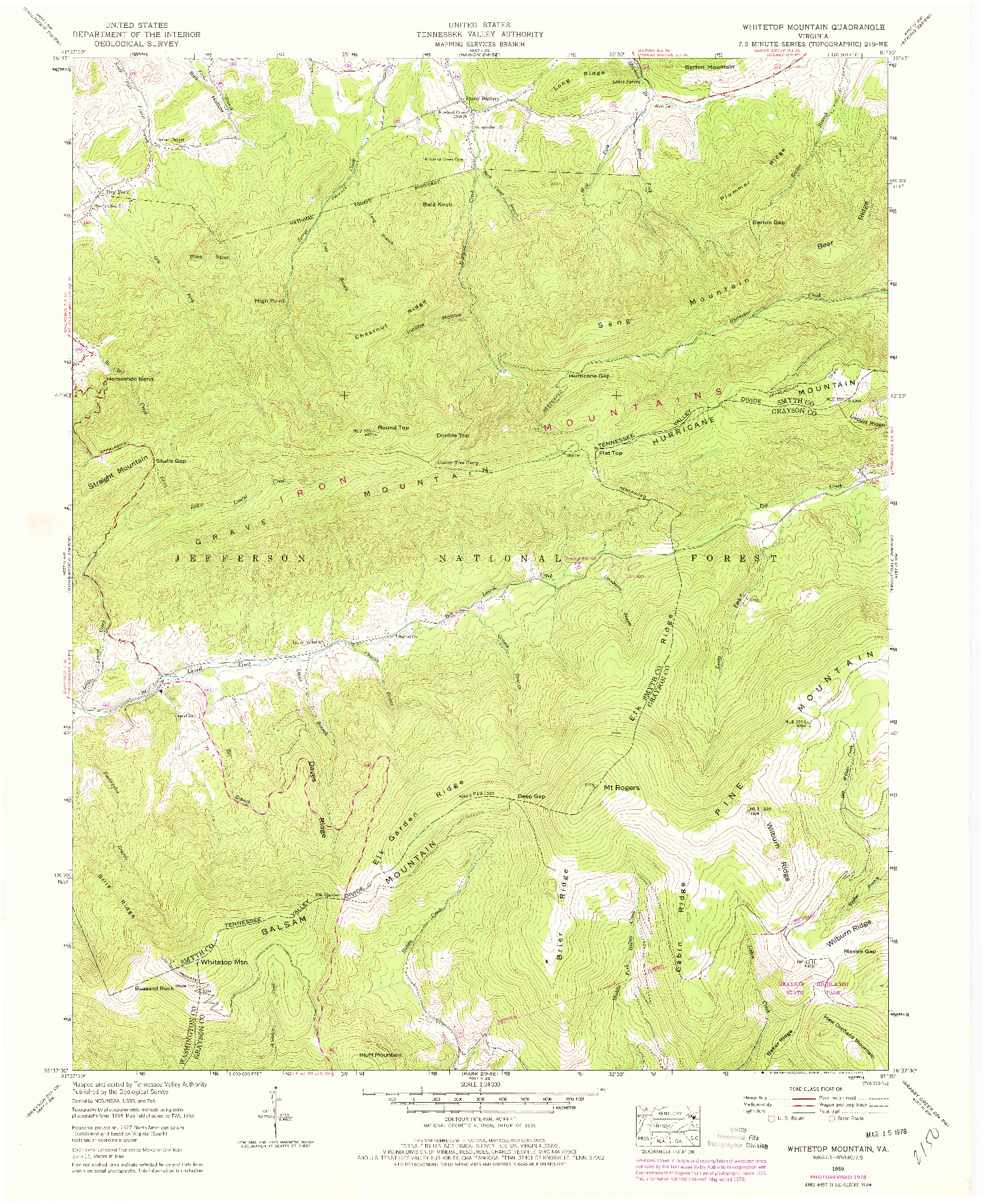 USGS 1:24000-SCALE QUADRANGLE FOR WHITETOP MOUNTAIN, VA 1959