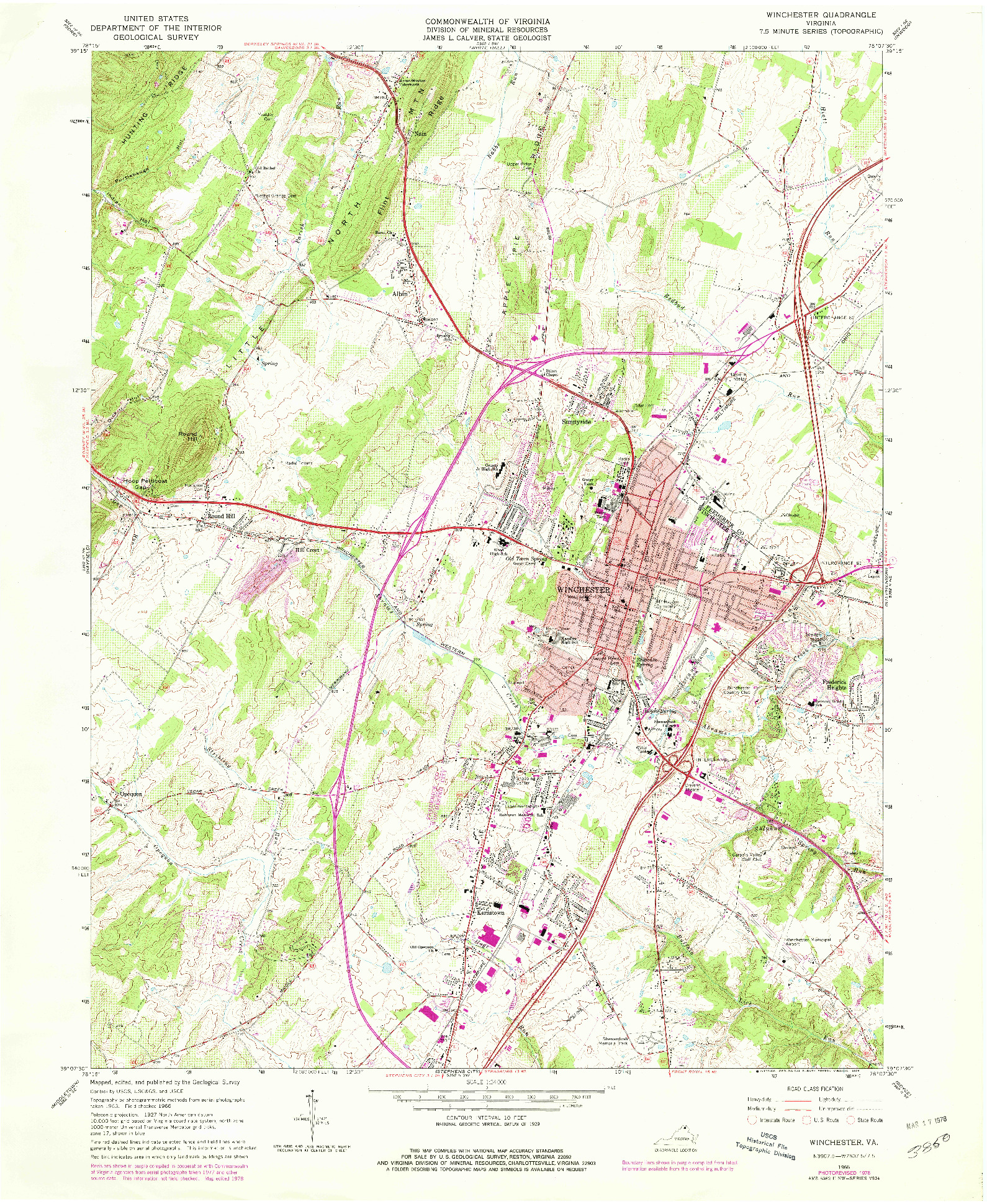 USGS 1:24000-SCALE QUADRANGLE FOR WINCHESTER, VA 1966