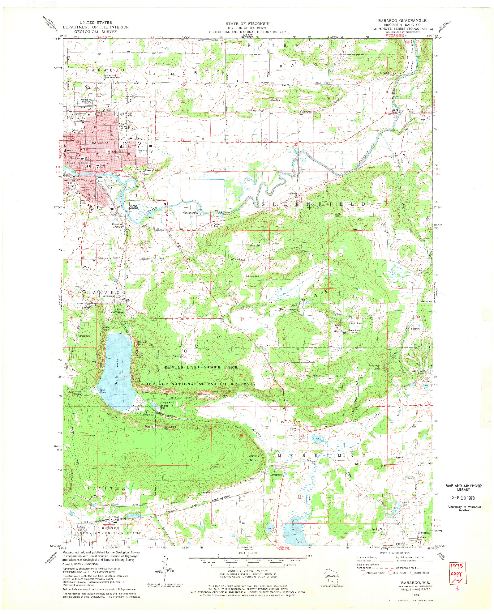 USGS 1:24000-SCALE QUADRANGLE FOR BARABOO, WI 1975