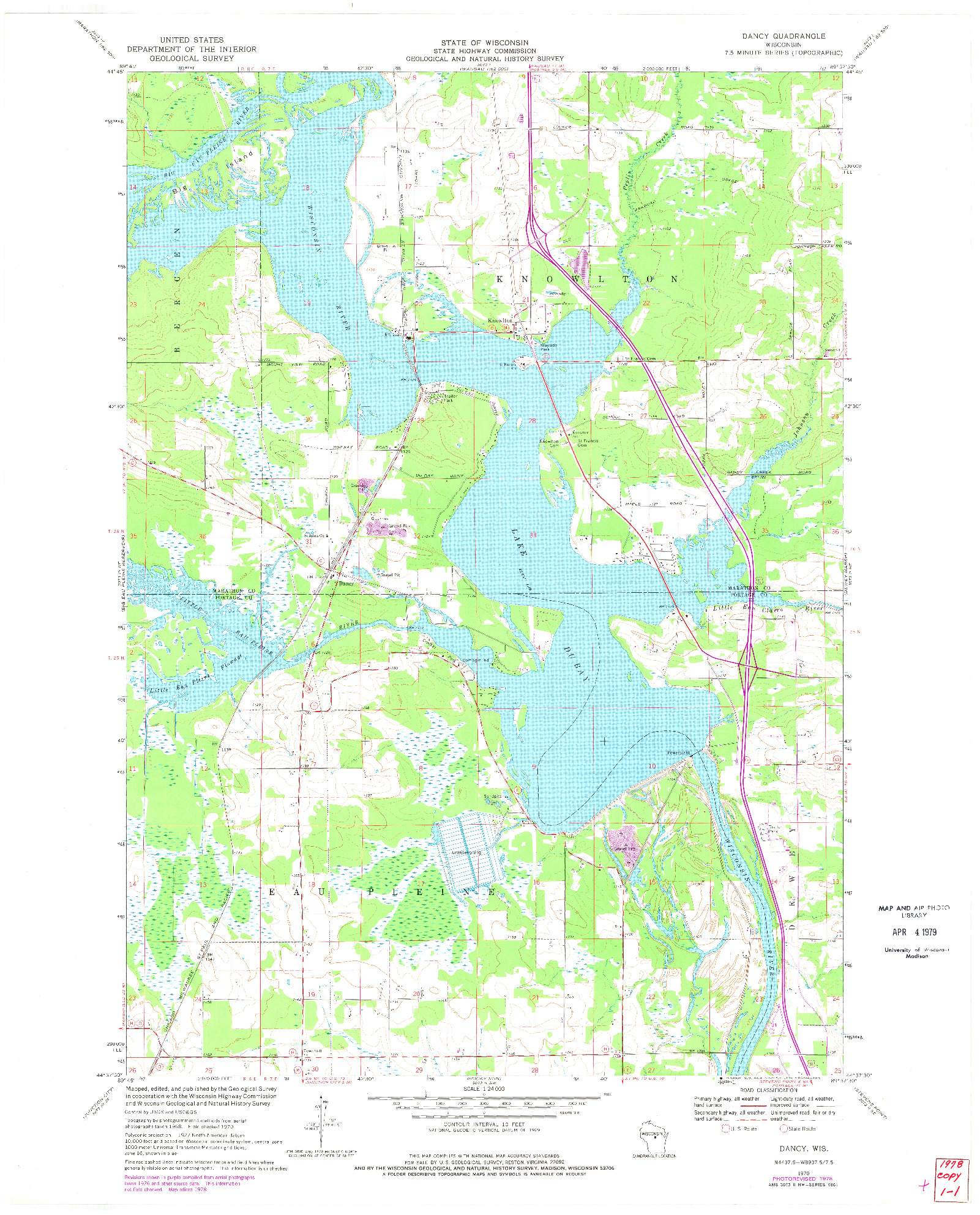 USGS 1:24000-SCALE QUADRANGLE FOR DANCY, WI 1970