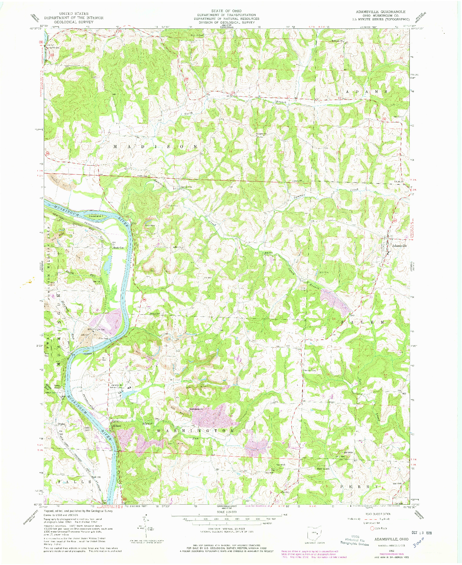 USGS 1:24000-SCALE QUADRANGLE FOR ADAMSVILLE, OH 1962