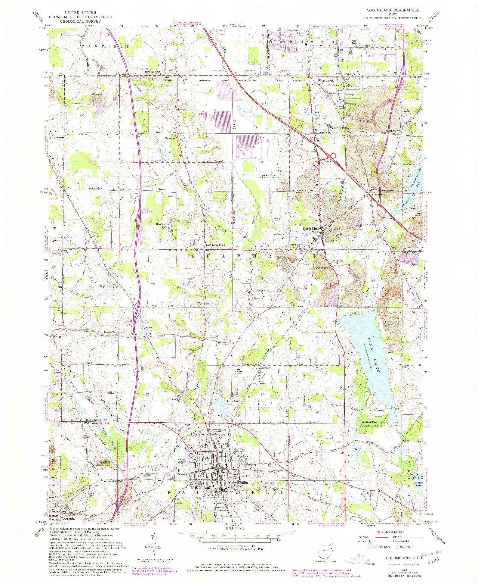 USGS 1:24000-SCALE QUADRANGLE FOR COLUMBIANA, OH 1962