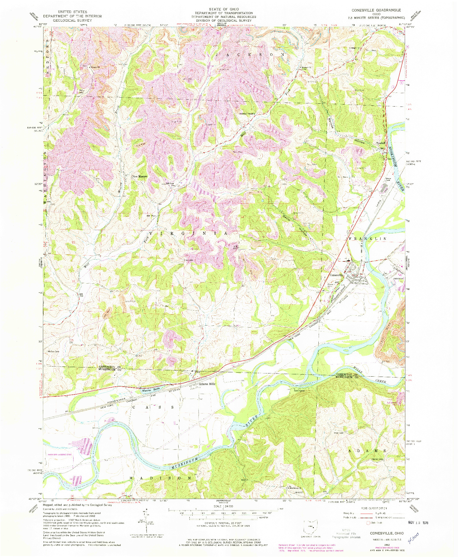 USGS 1:24000-SCALE QUADRANGLE FOR CONESVILLE, OH 1962