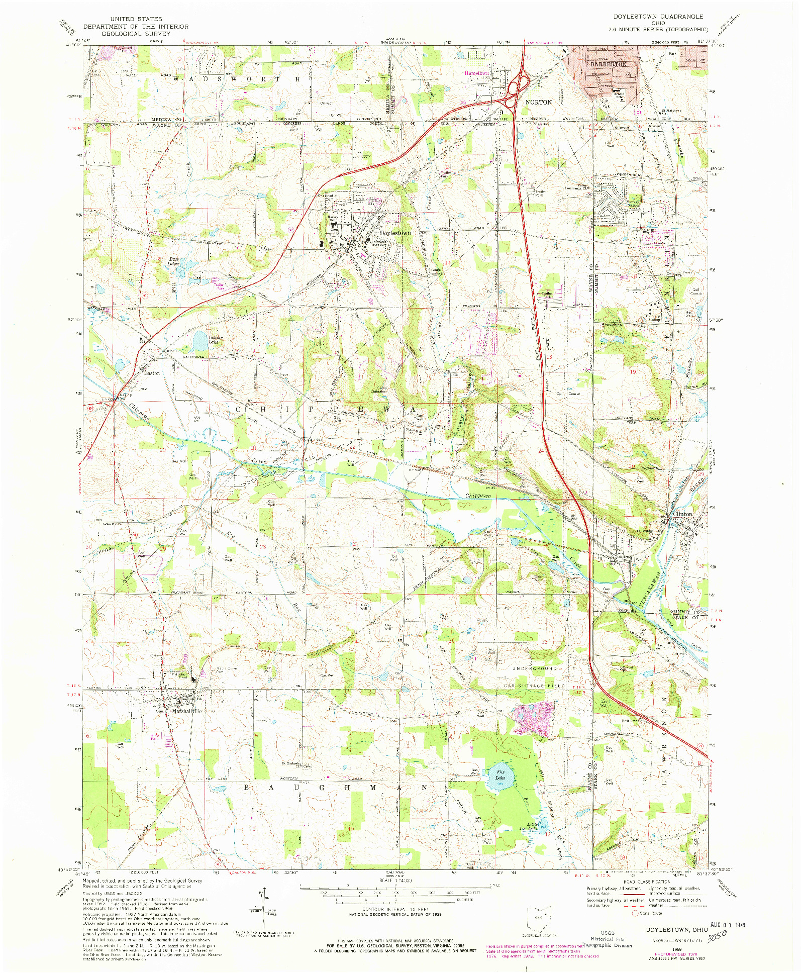 USGS 1:24000-SCALE QUADRANGLE FOR DOYLESTOWN, OH 1969