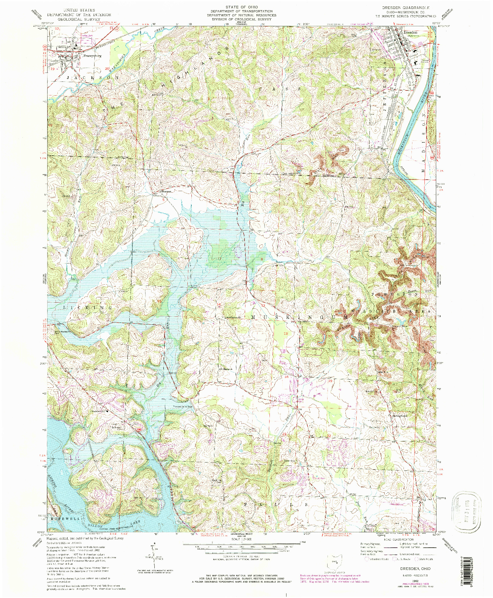 USGS 1:24000-SCALE QUADRANGLE FOR DRESDEN, OH 1962