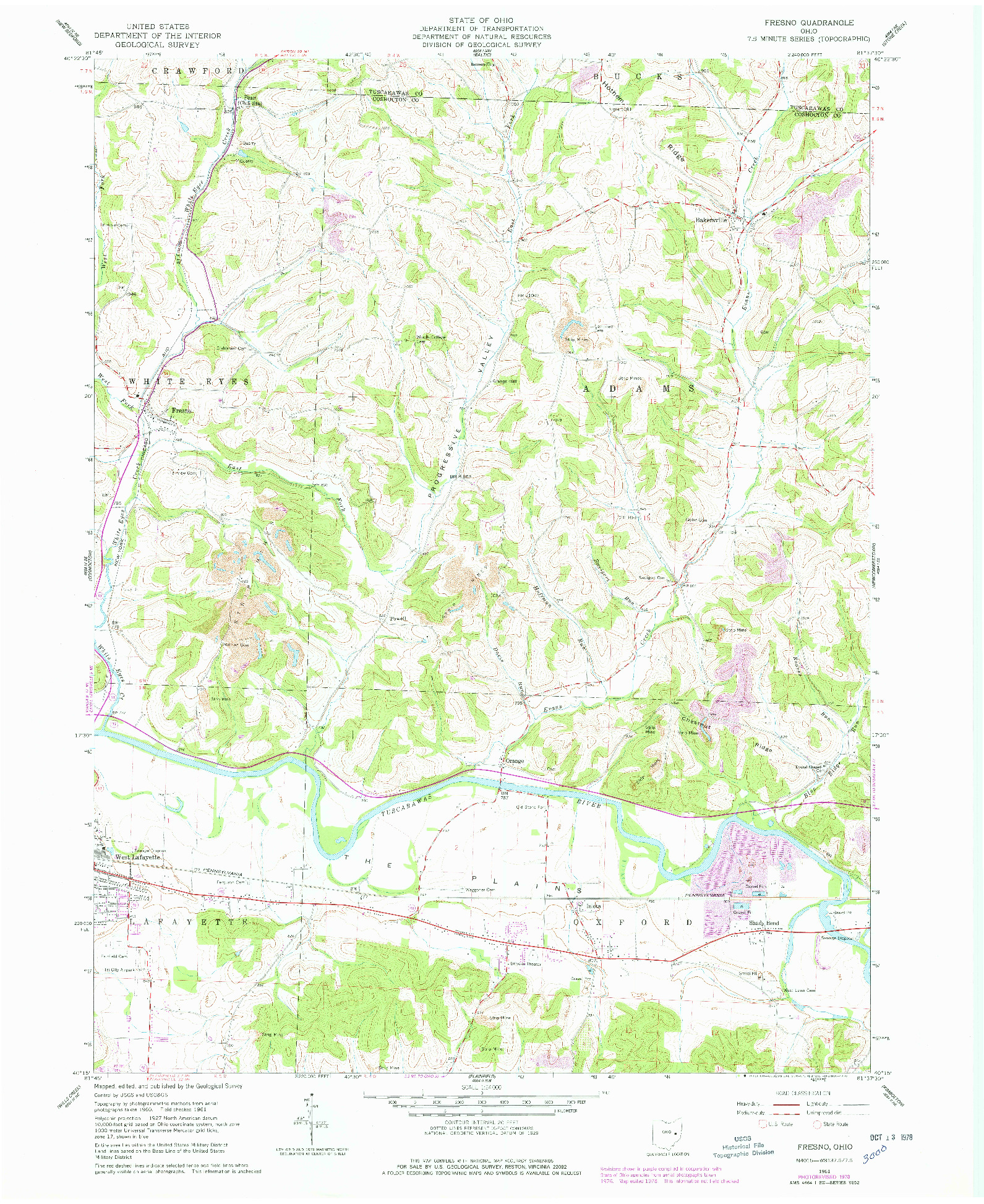 USGS 1:24000-SCALE QUADRANGLE FOR FRESNO, OH 1961