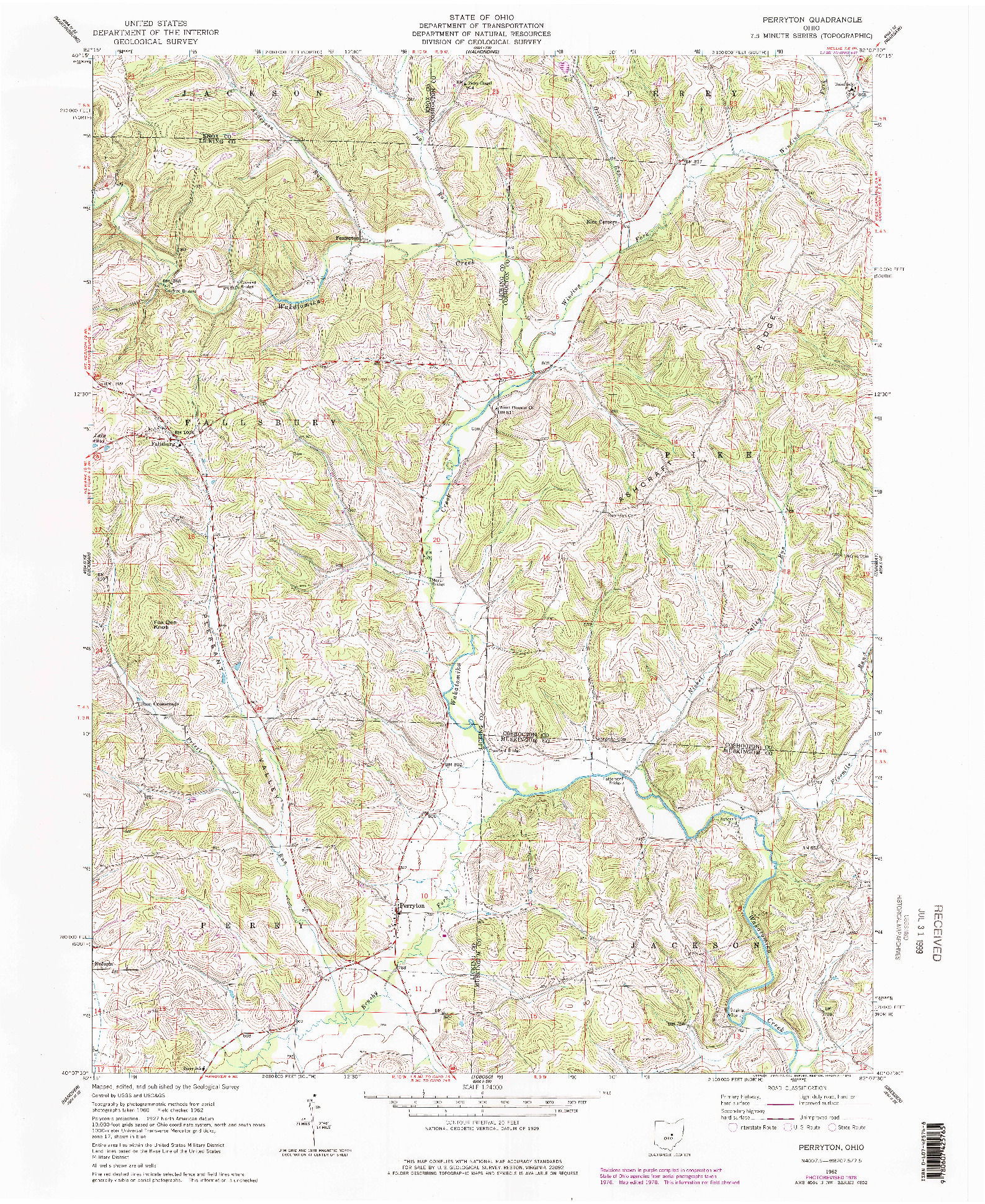 USGS 1:24000-SCALE QUADRANGLE FOR PERRYTON, OH 1962