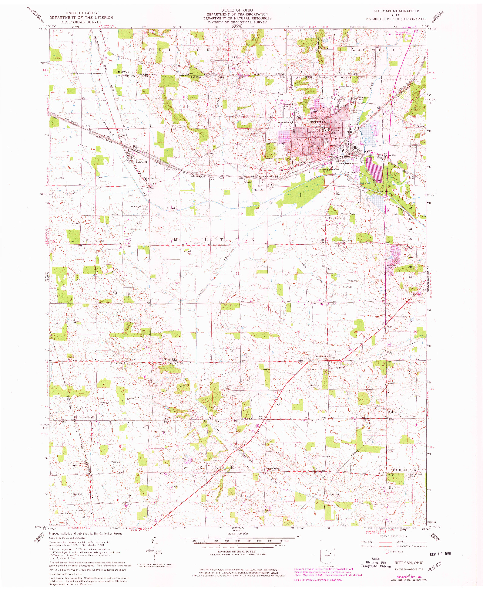 USGS 1:24000-SCALE QUADRANGLE FOR RITTMAN, OH 1961