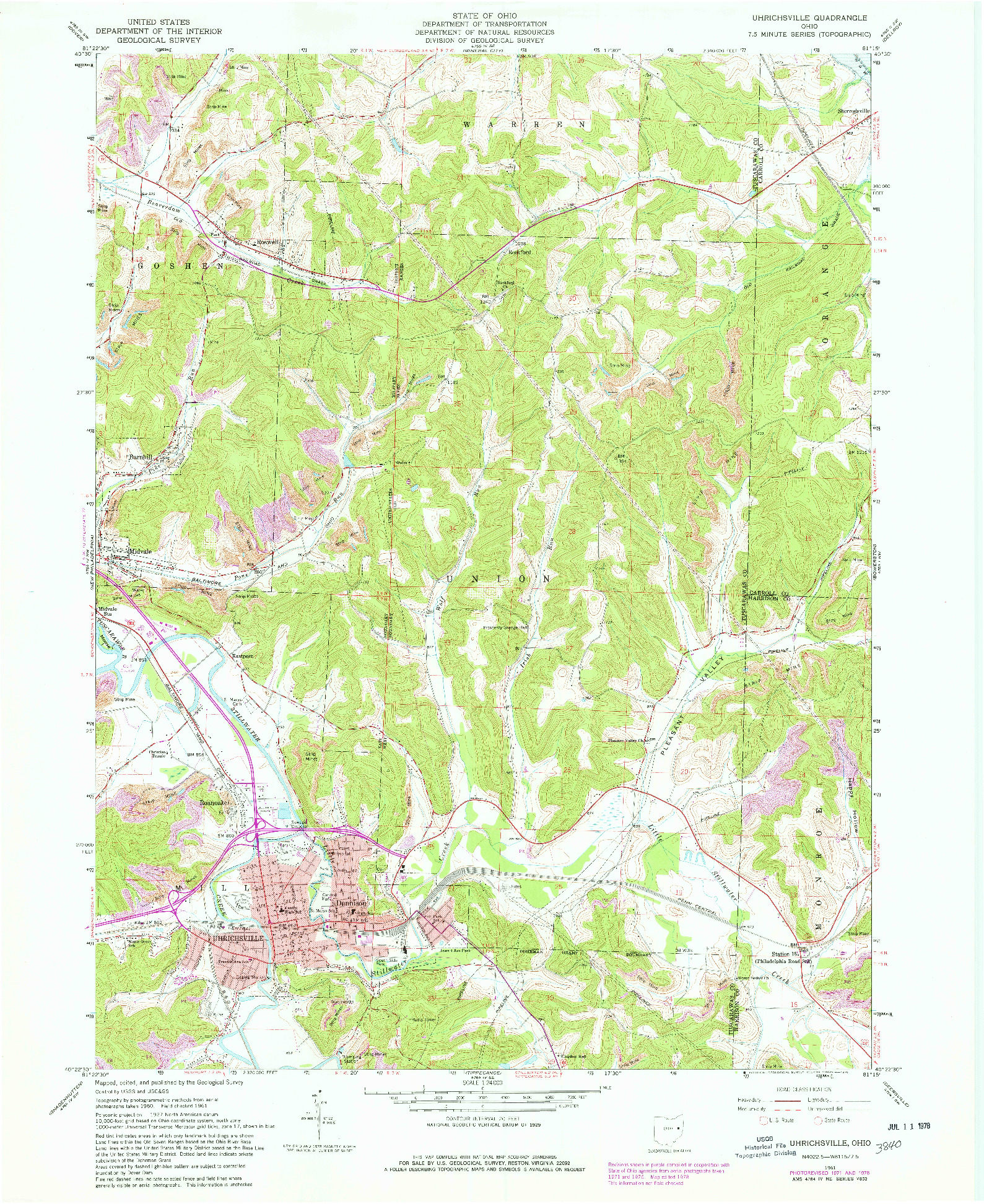 USGS 1:24000-SCALE QUADRANGLE FOR UHRICHSVILLE, OH 1961