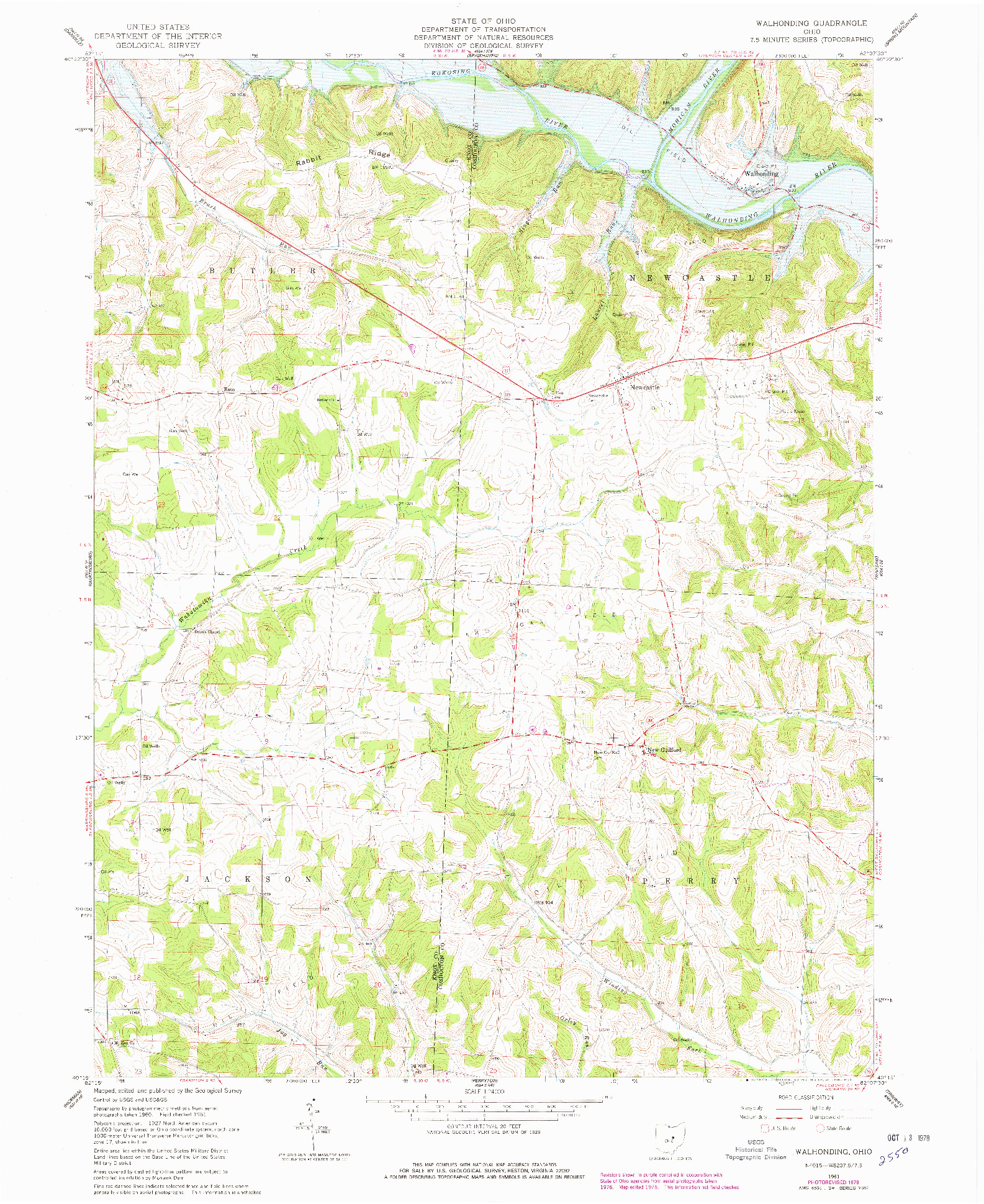 USGS 1:24000-SCALE QUADRANGLE FOR WALHONDING, OH 1961