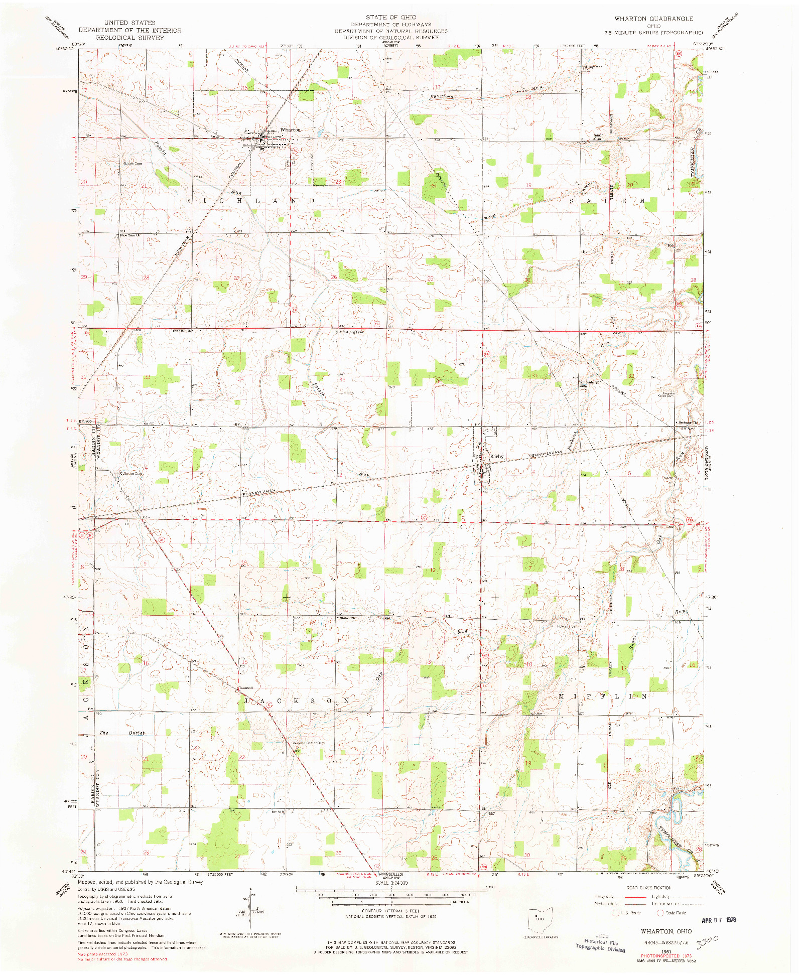 USGS 1:24000-SCALE QUADRANGLE FOR WHARTON, OH 1961