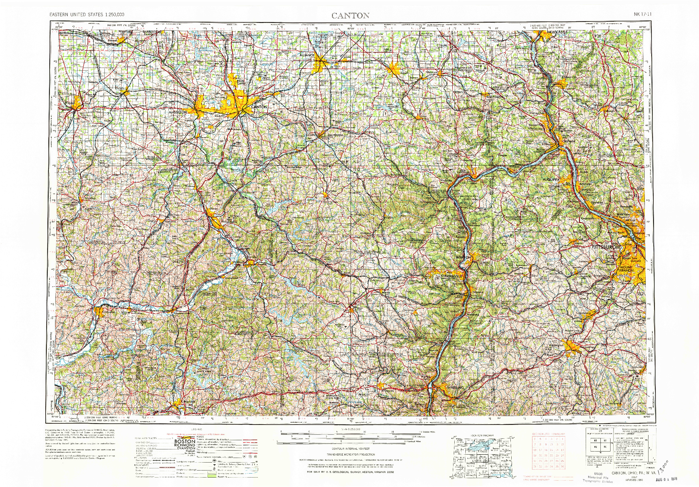 USGS 1:250000-SCALE QUADRANGLE FOR CANTON, OH 1957