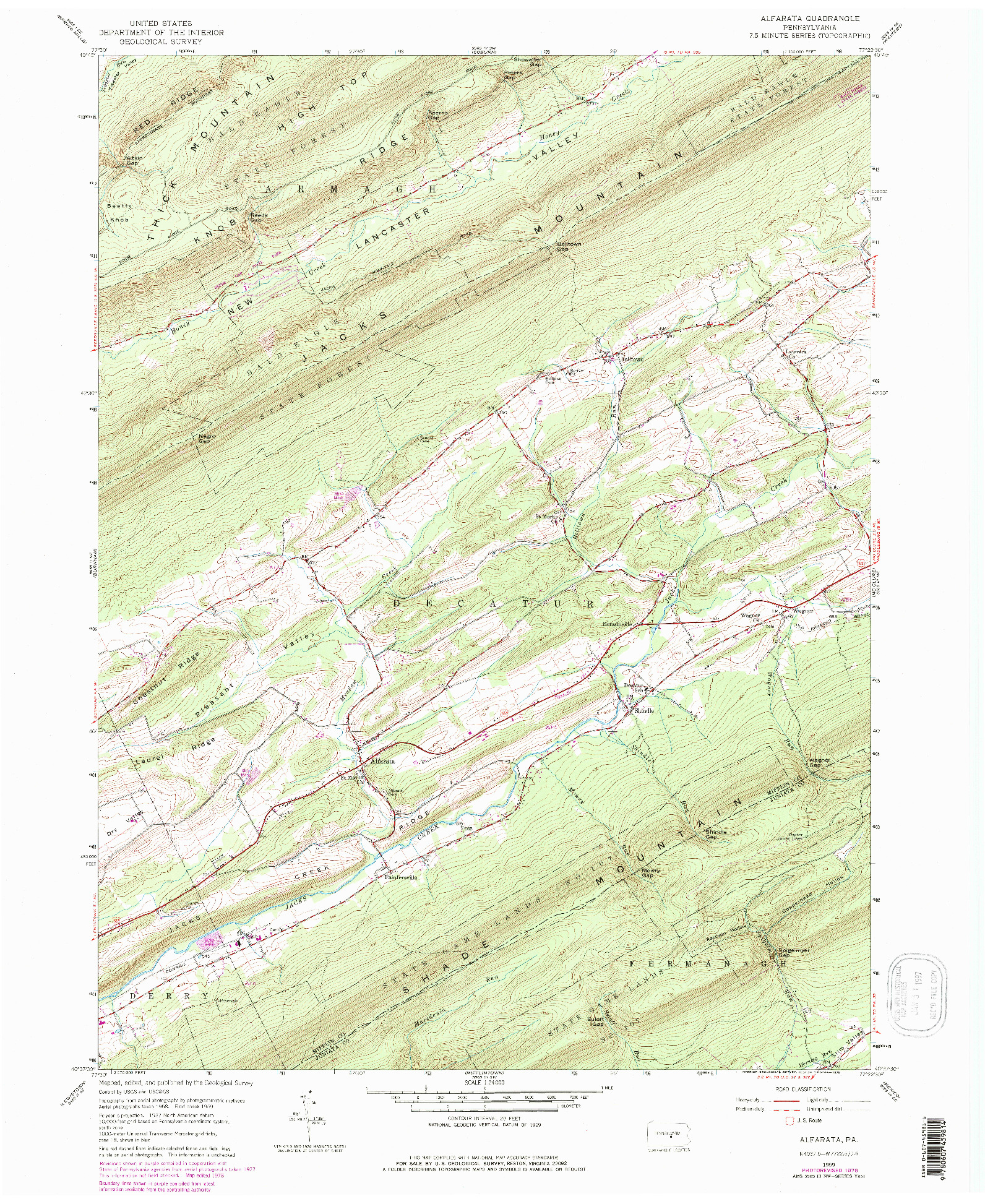 USGS 1:24000-SCALE QUADRANGLE FOR ALFARATA, PA 1959